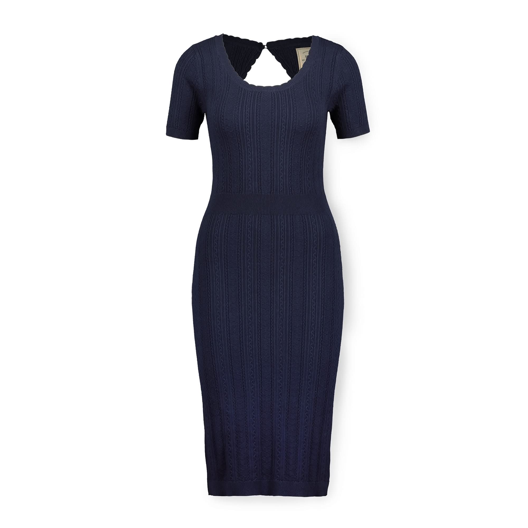 Fitted Cable Sweater Dress (Navy)