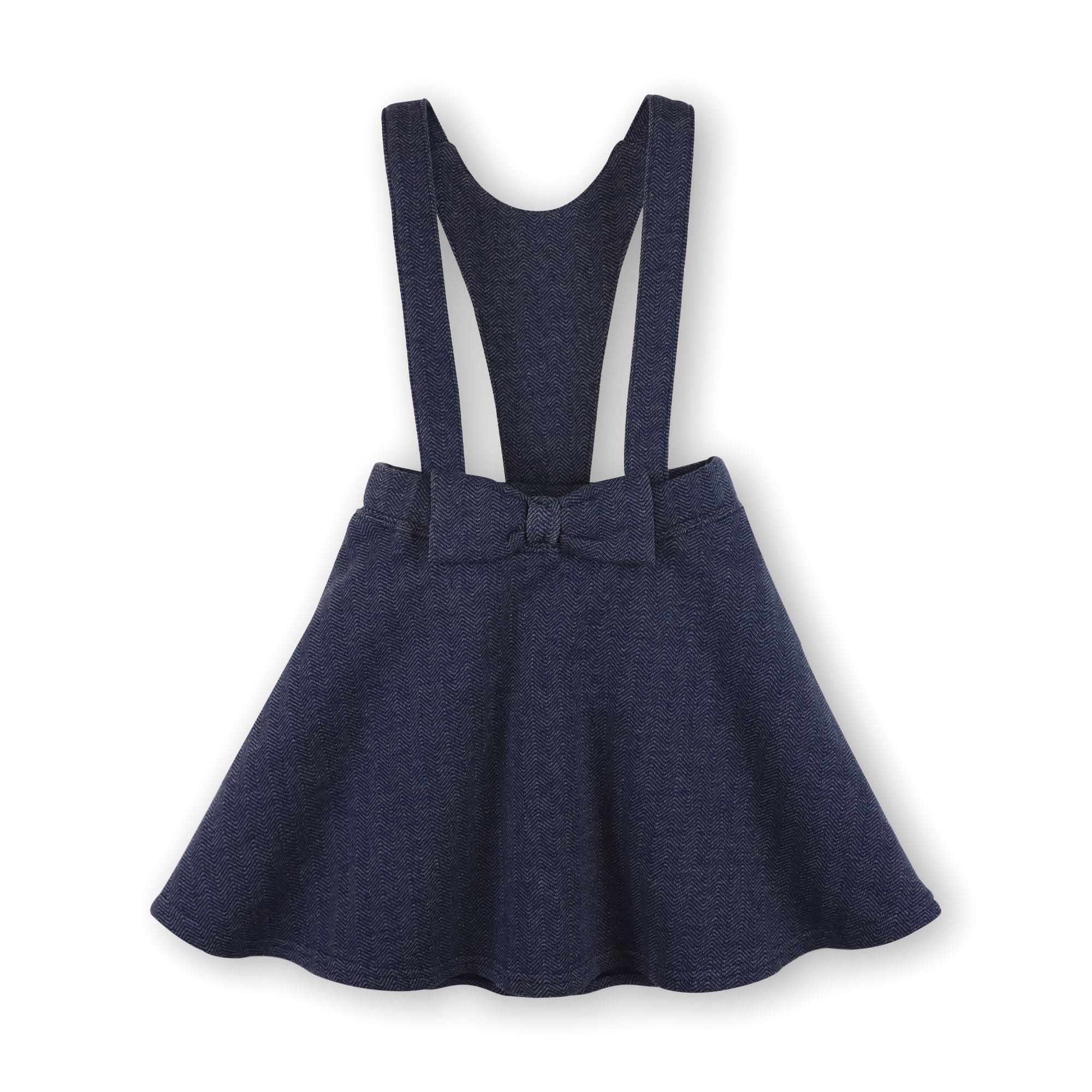 Fleece Bow Front Suspender Skirt (Navy)