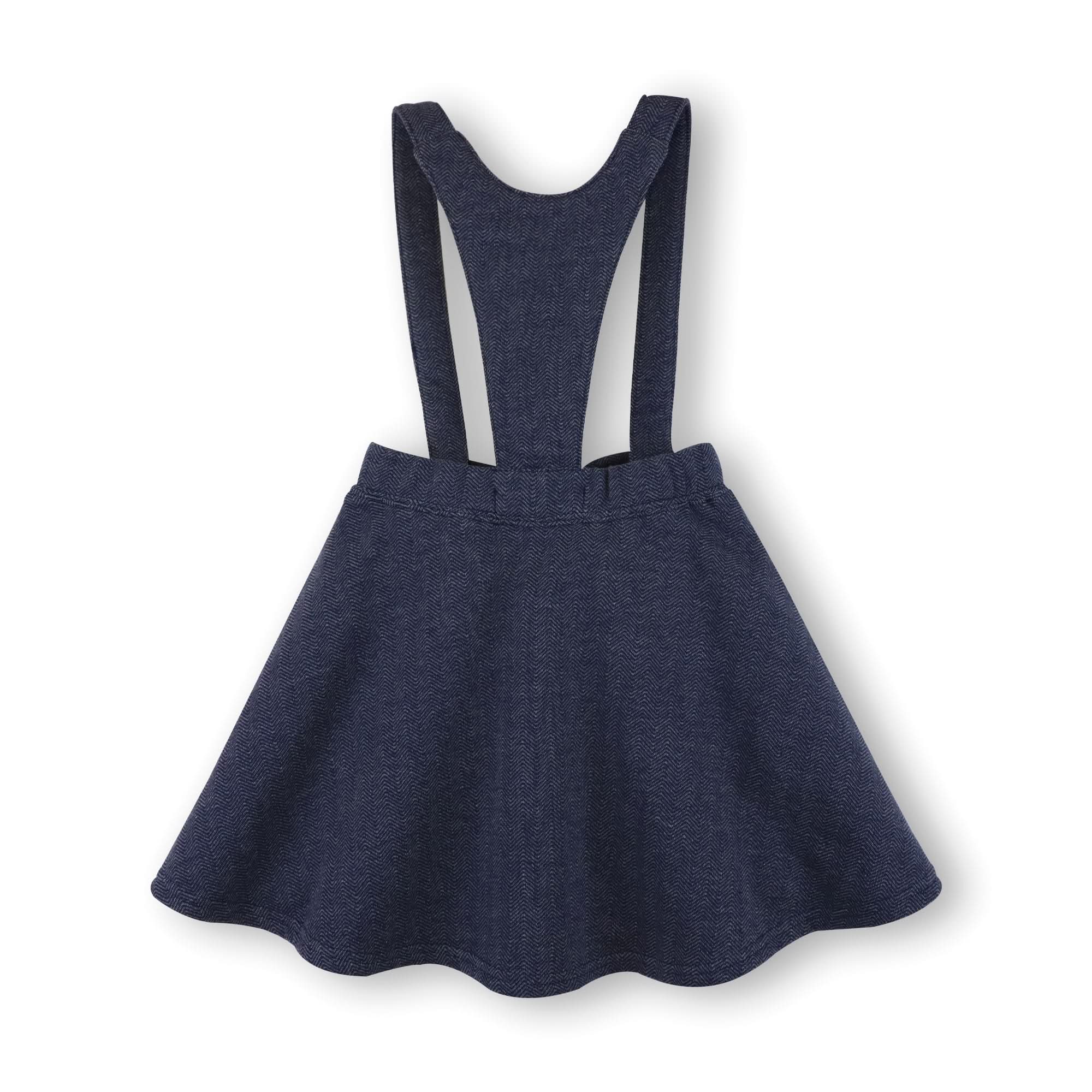 Fleece Bow Front Suspender Skirt (Navy)