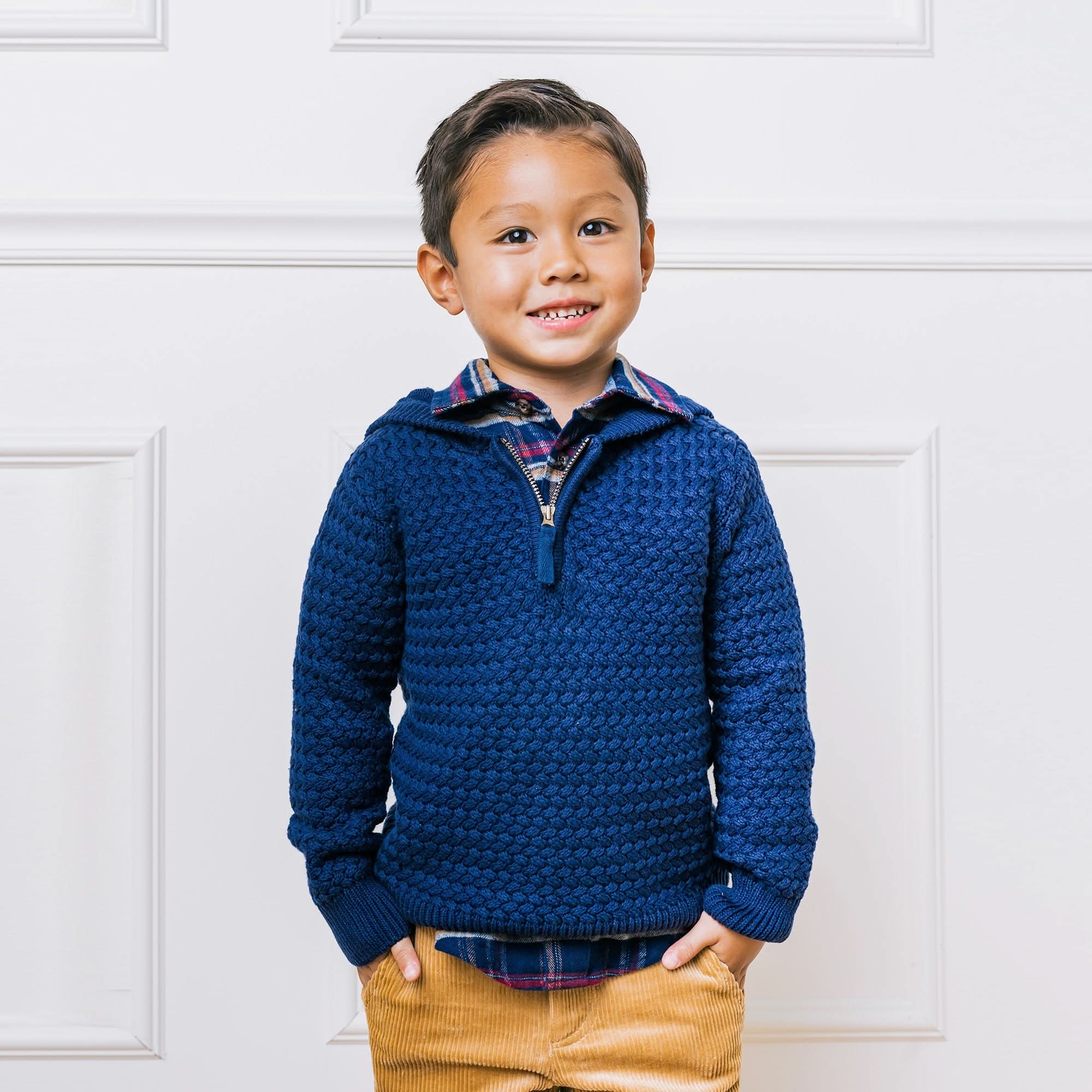 Hooded Half Zip Sweater (Navy 3M-24M)