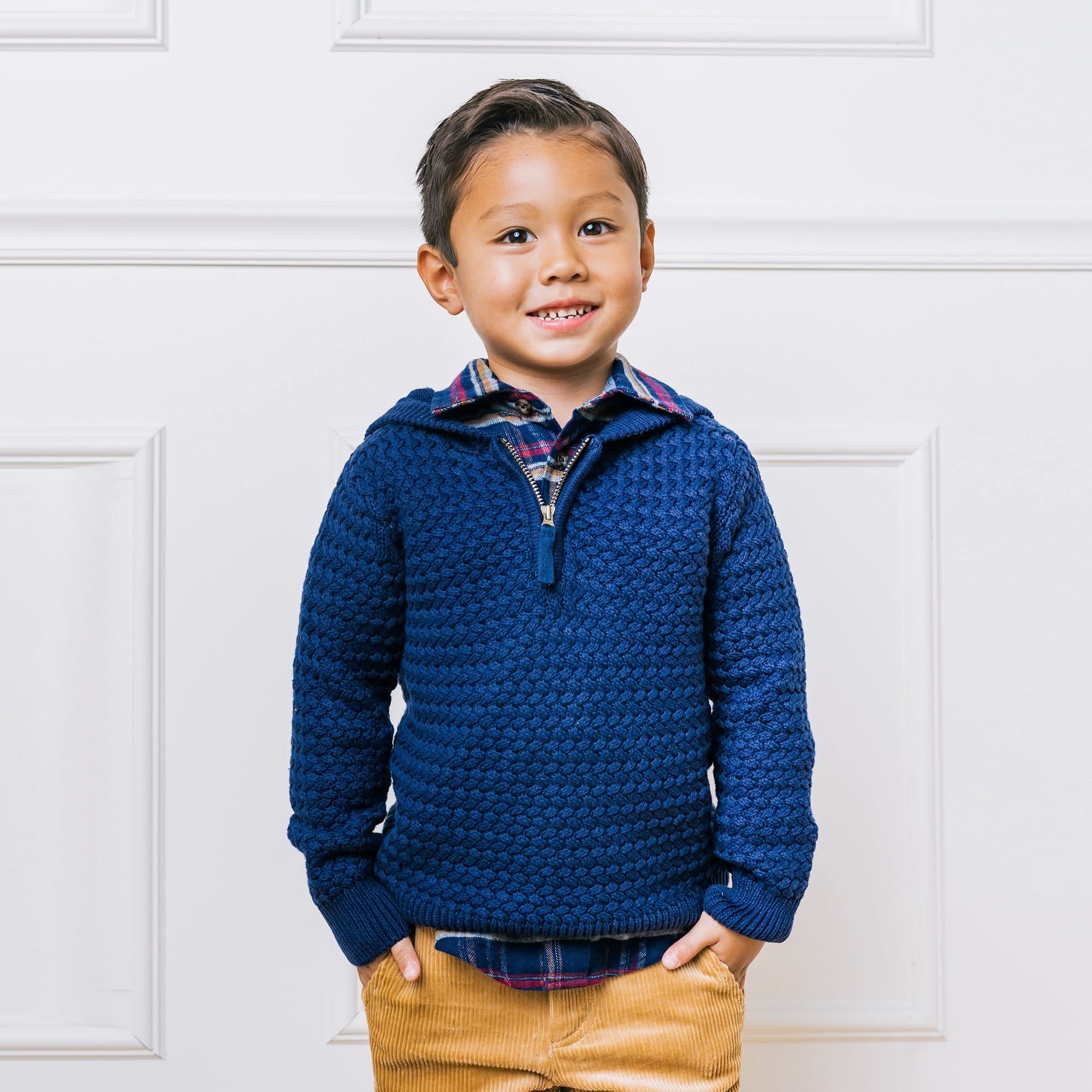 Hooded Half Zip Organic Sweater (Navy 2T-16)