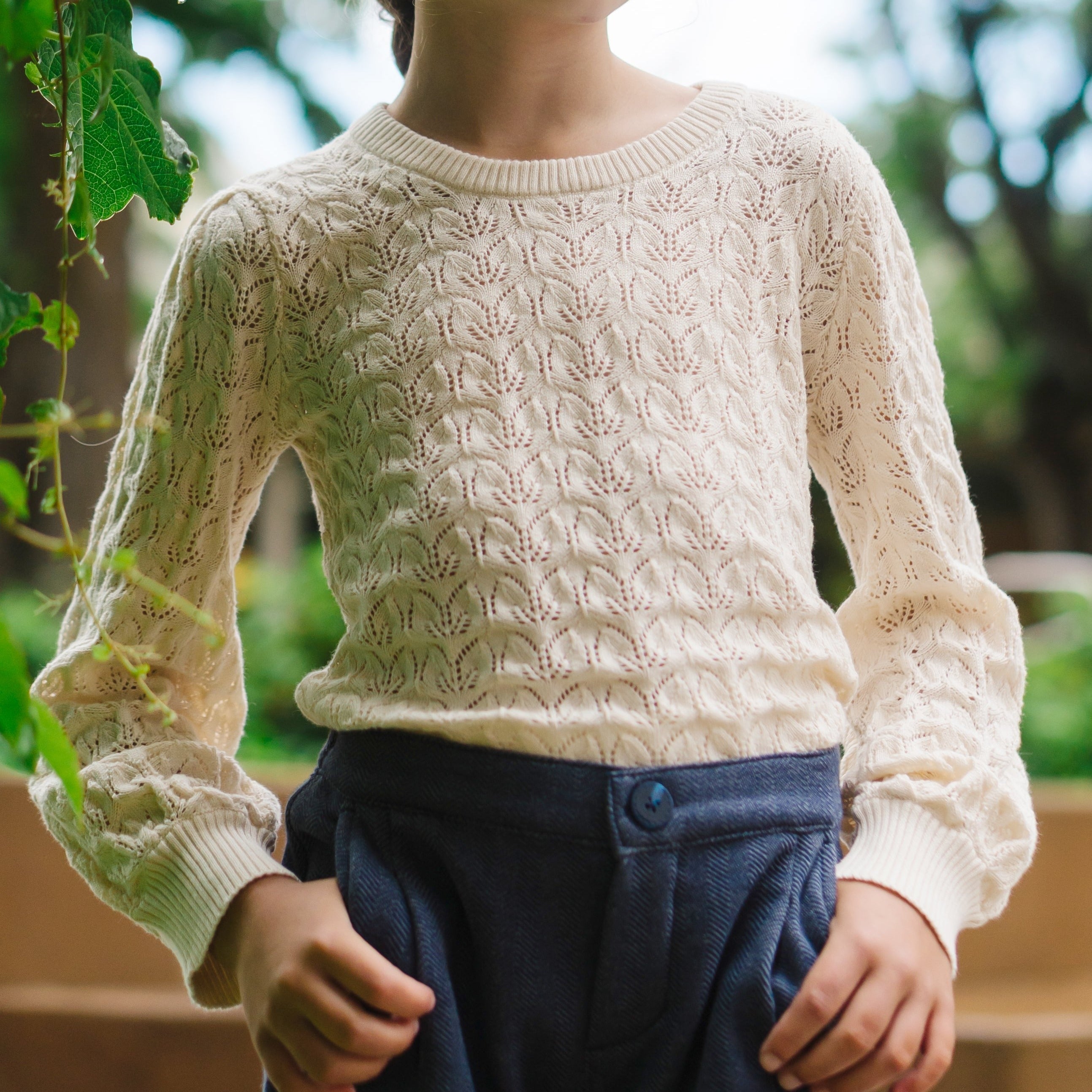 Balloon Sleeve Pointelle Sweater (Ivory)