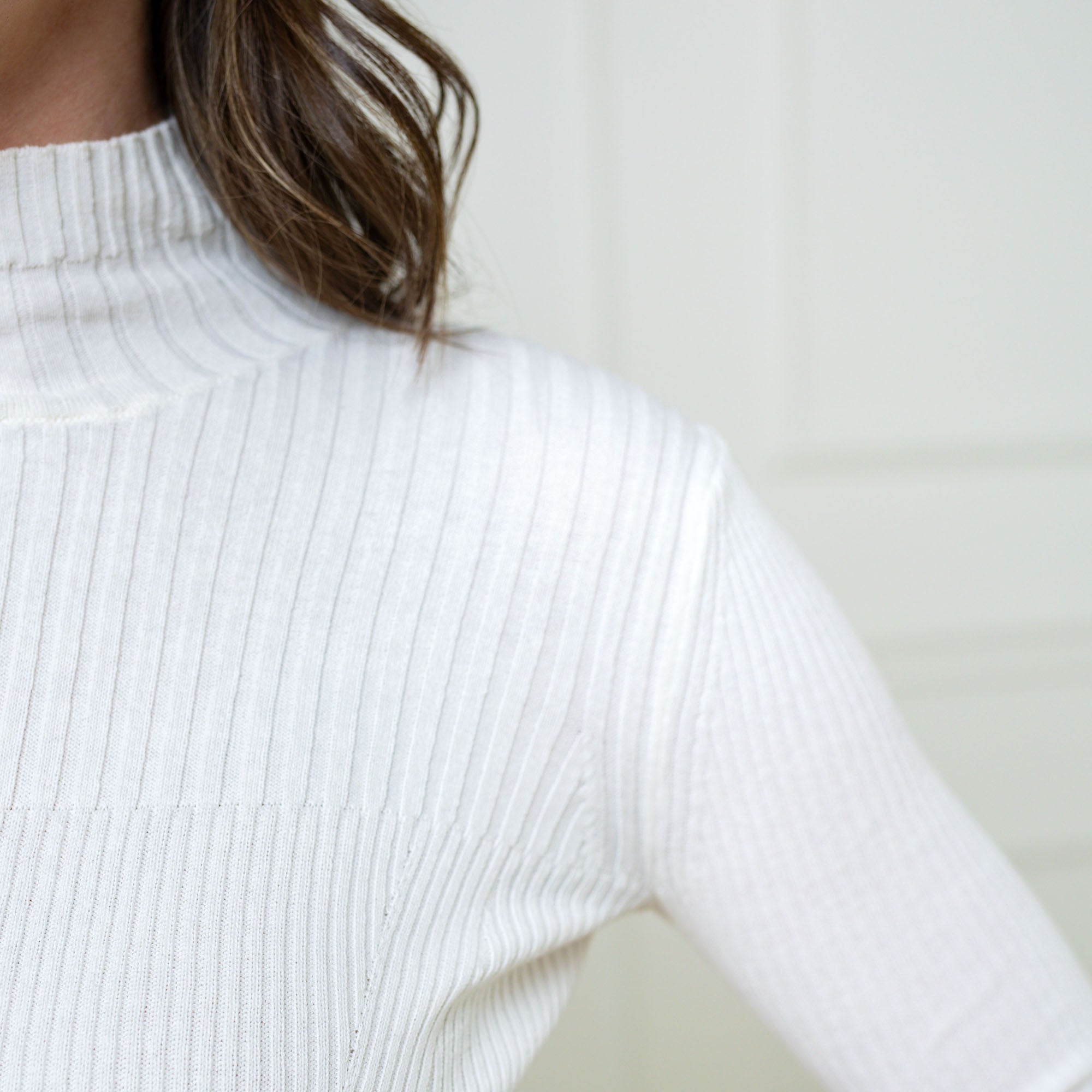 Mock Neck Rib Knit Sweater (Soft White)