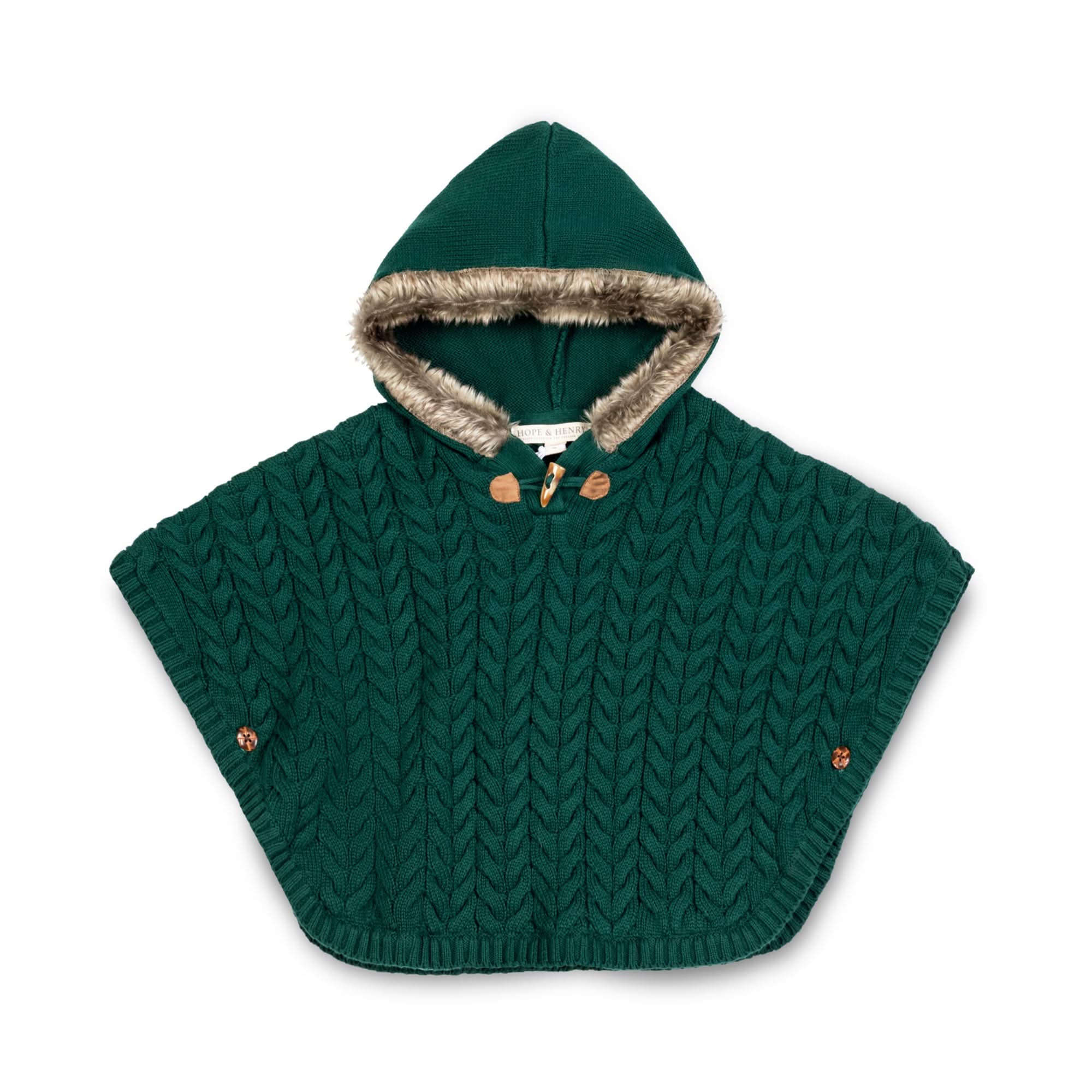 Sweater Cape with Faux Fur Hood (Green)