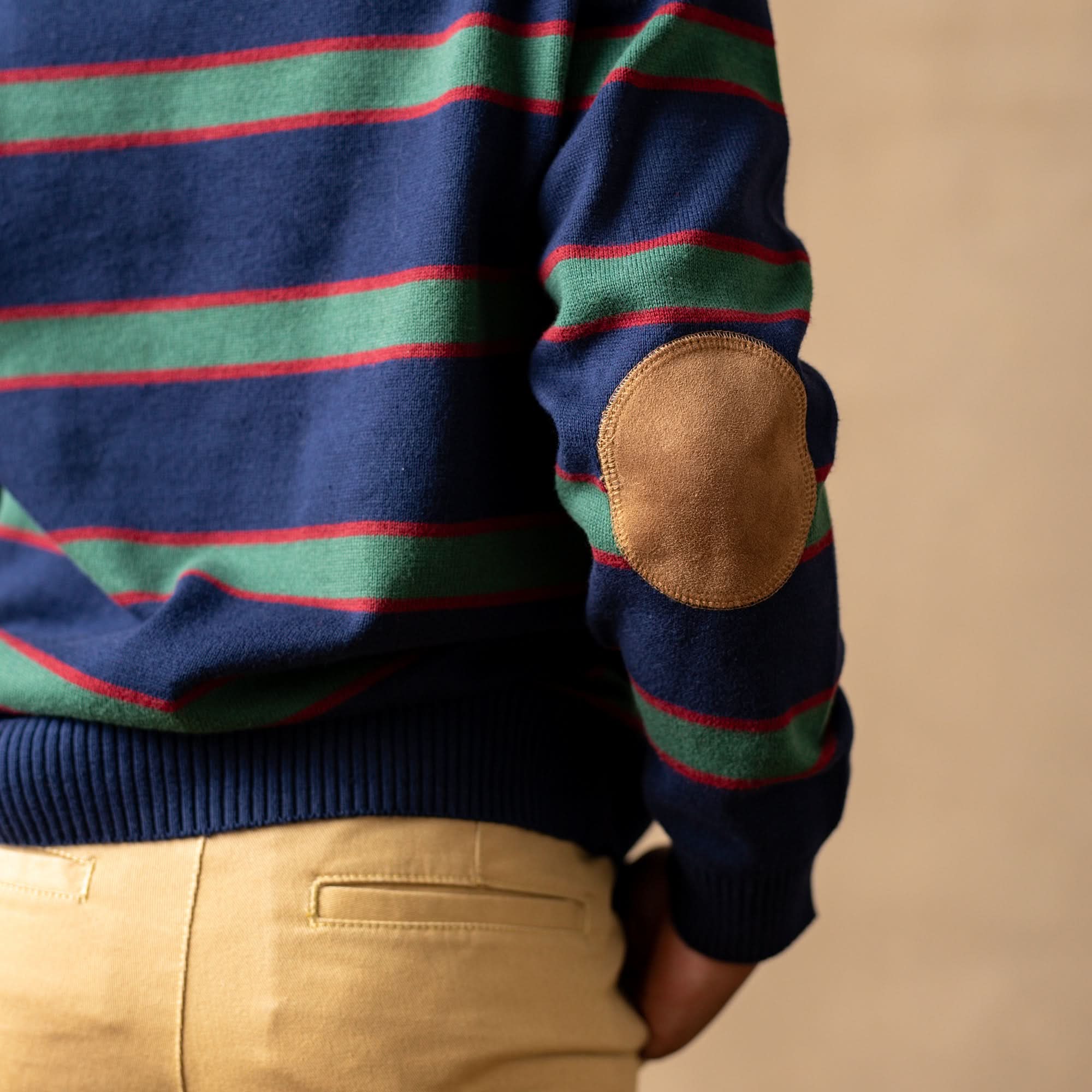 Sweater Henley with Elbow Patches (Navy & Green)