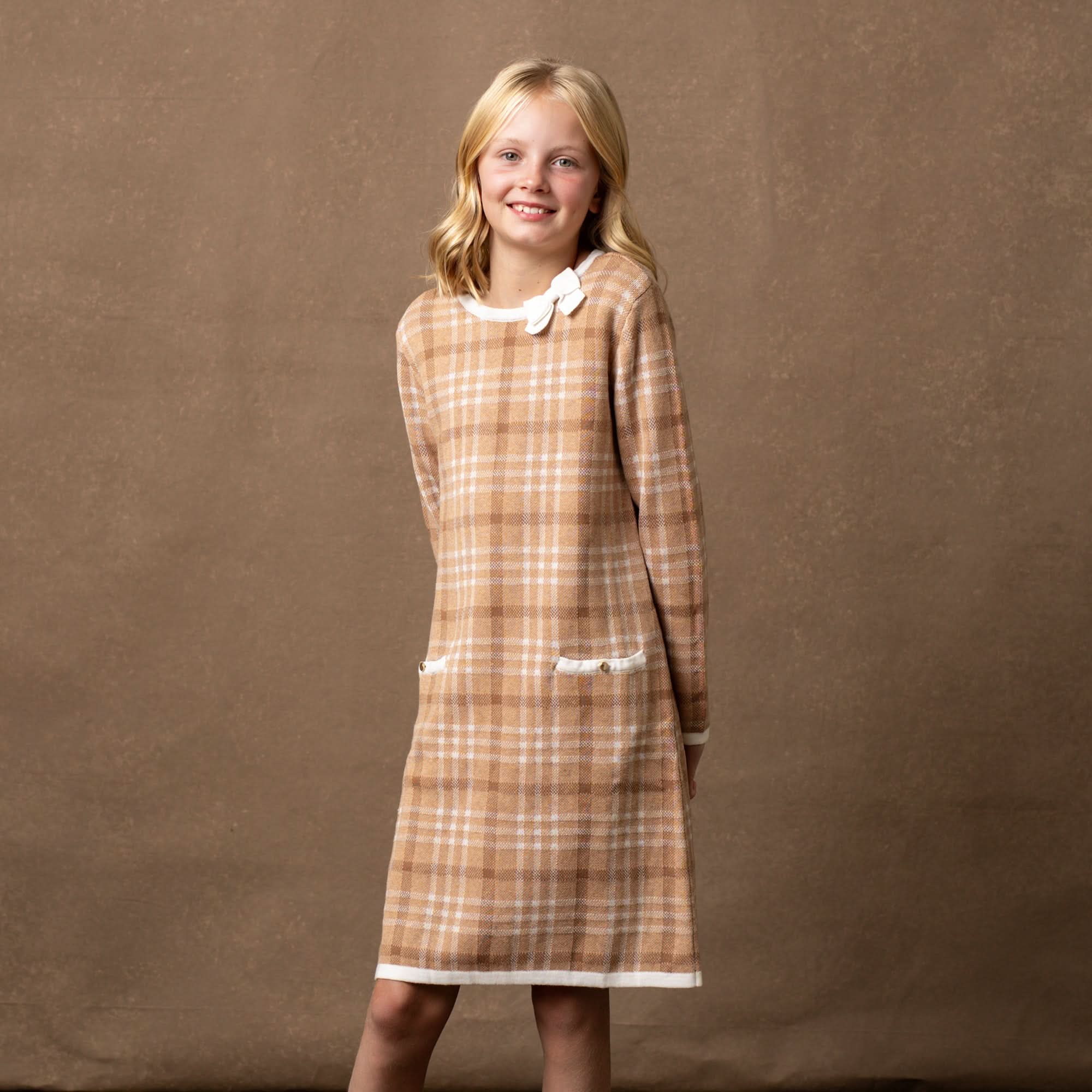 Bow Sweater Dress (Camel 3M-24M)