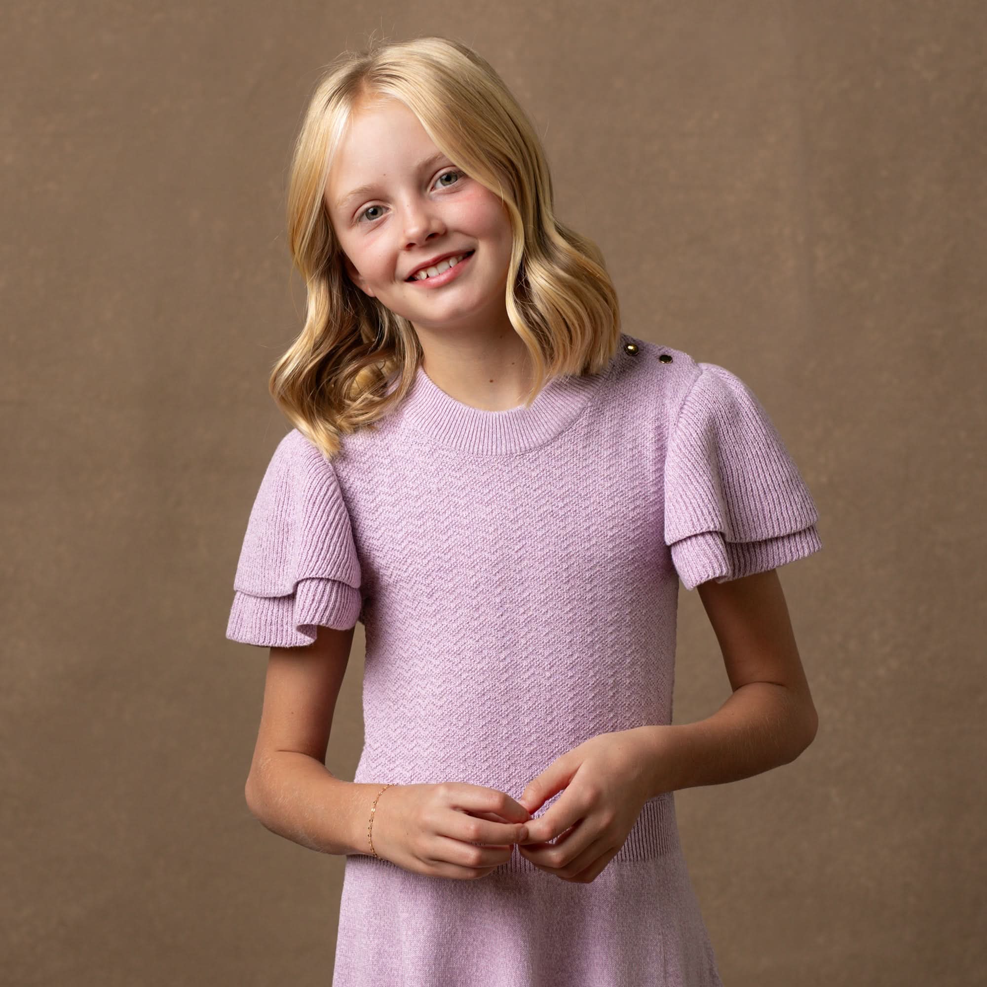 Flutter Sleeve Sweater Dress (Lavender 2T-12)