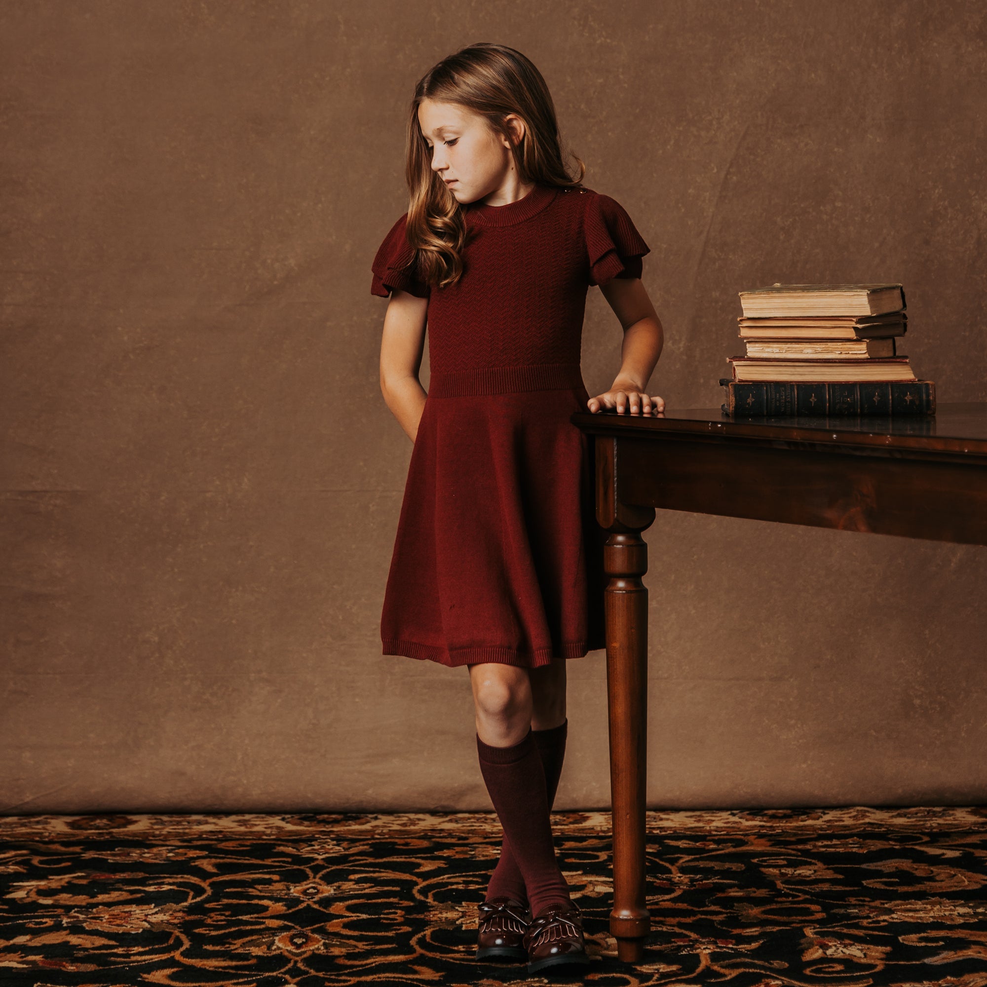 Flutter Sleeve Sweater Dress (Oxblood)