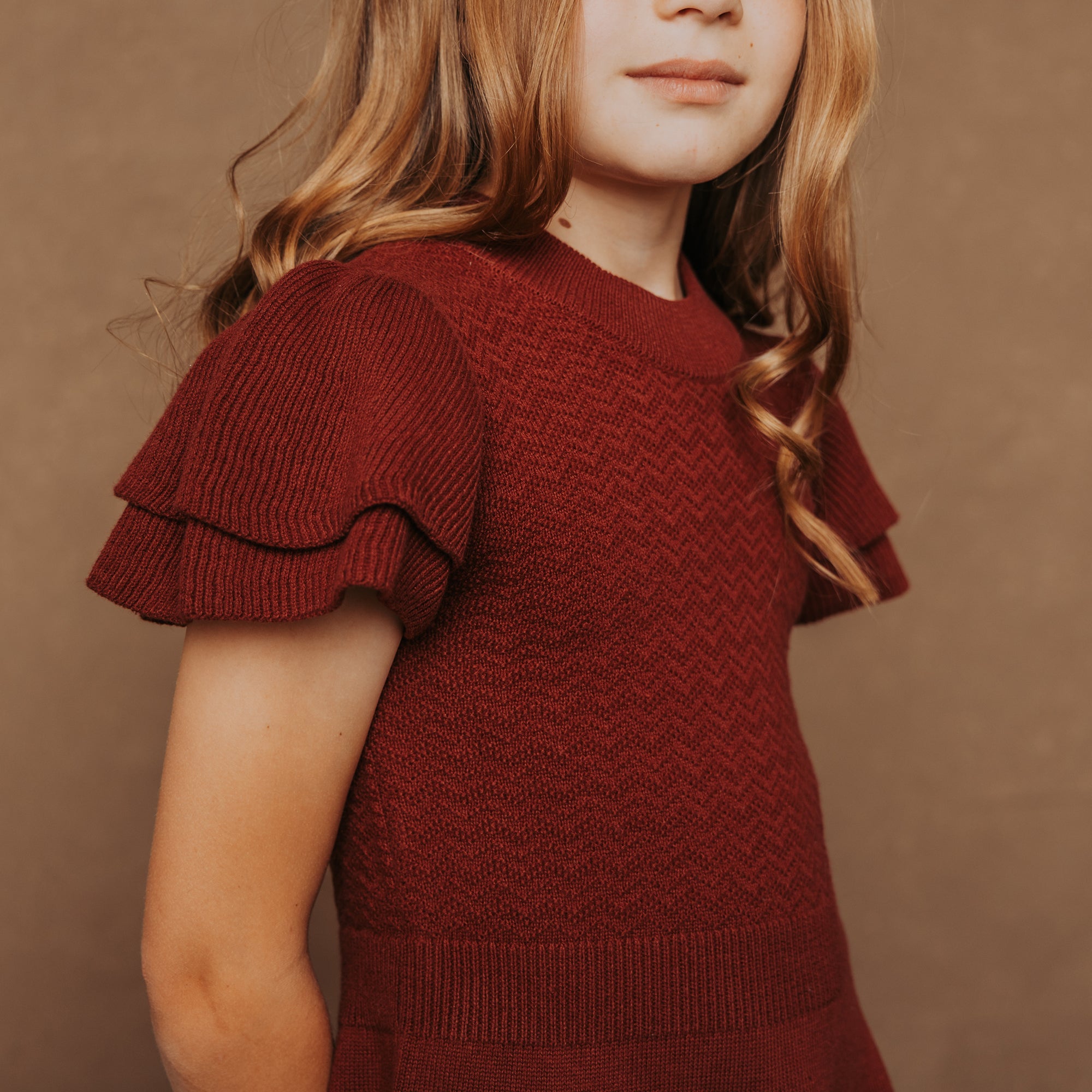 Flutter Sleeve Sweater Dress (Oxblood)