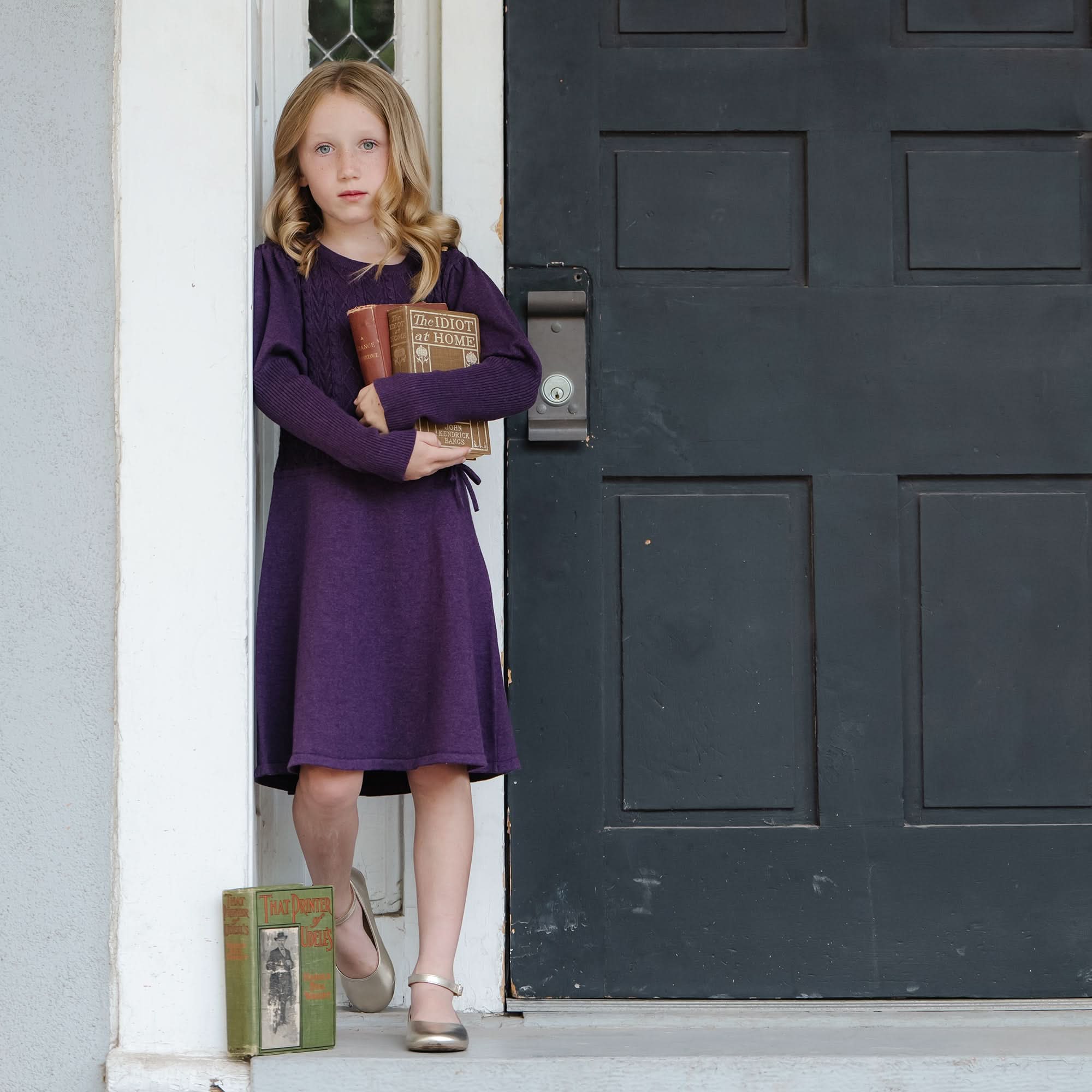 Cable Bodice Sweater Dress (Plum 2T-12)
