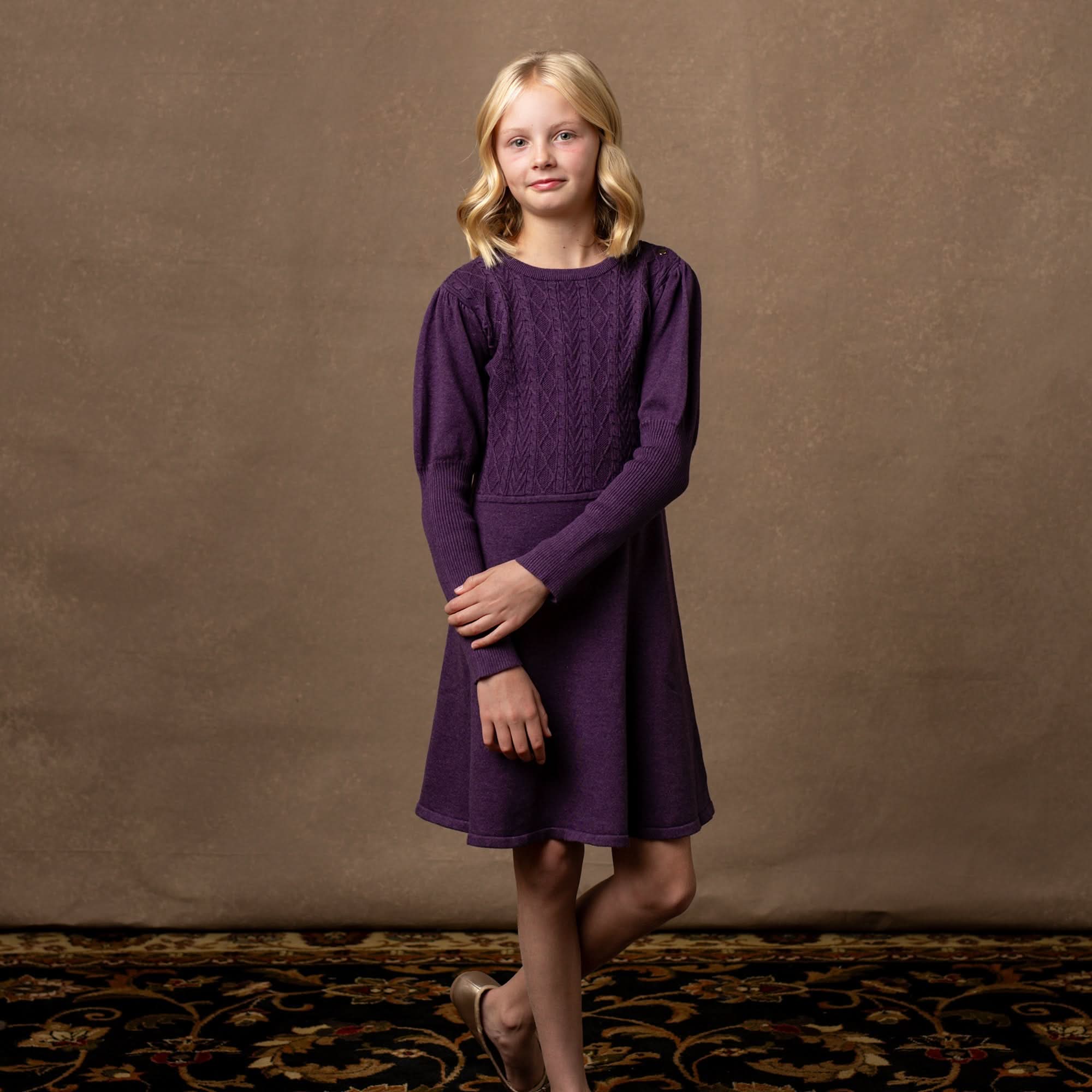 Cable Bodice Sweater Dress (Plum 3M-24M)