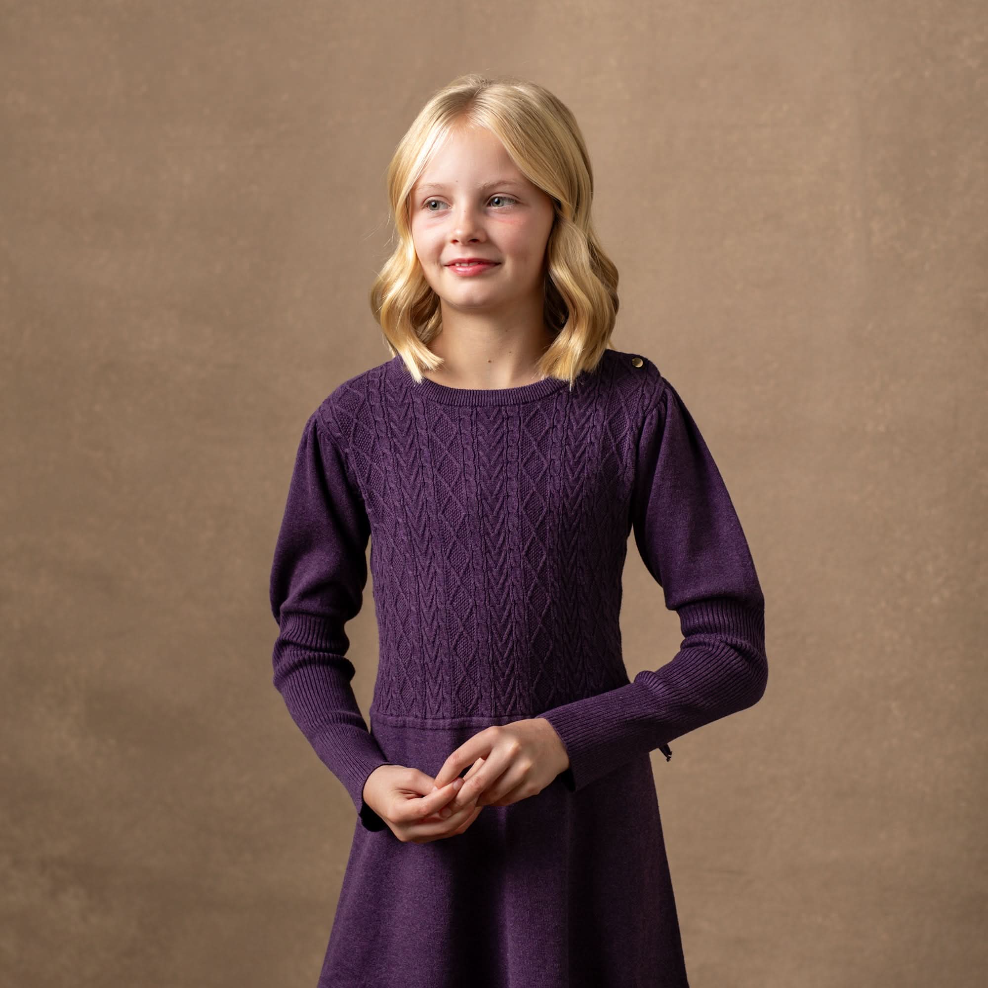 Cable Bodice Sweater Dress (Plum 2T-12)
