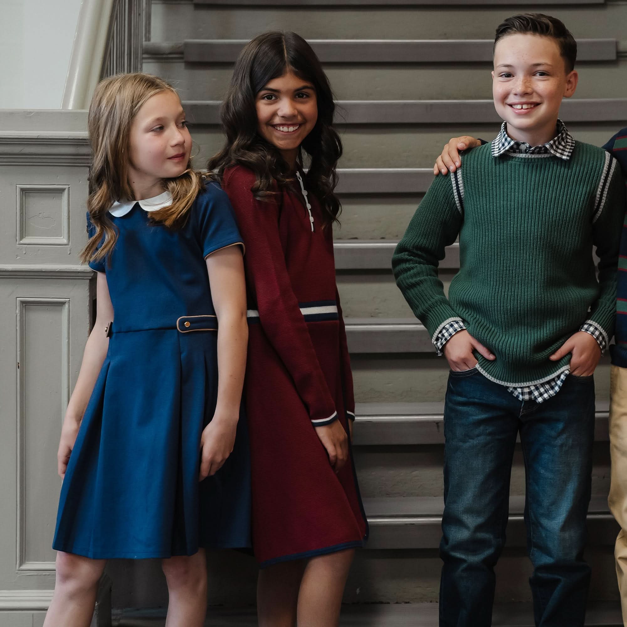 Pleated Ponte Dress with Collar (Navy)