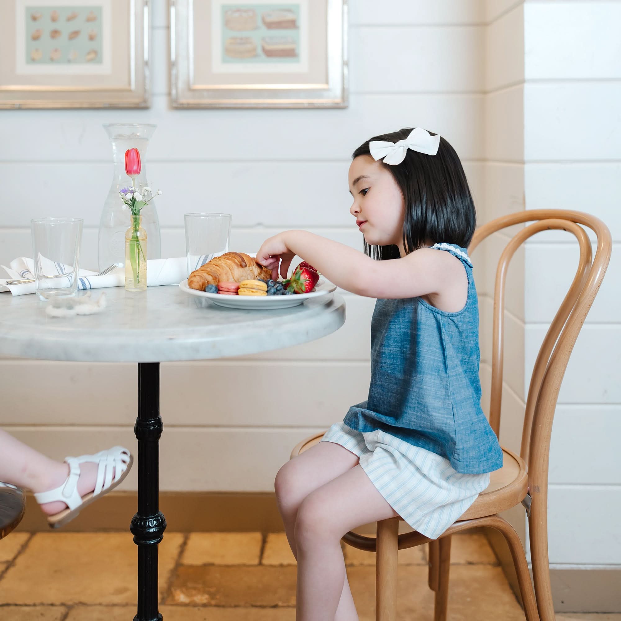 Ruffle Collar Chambray Top (2T-12)