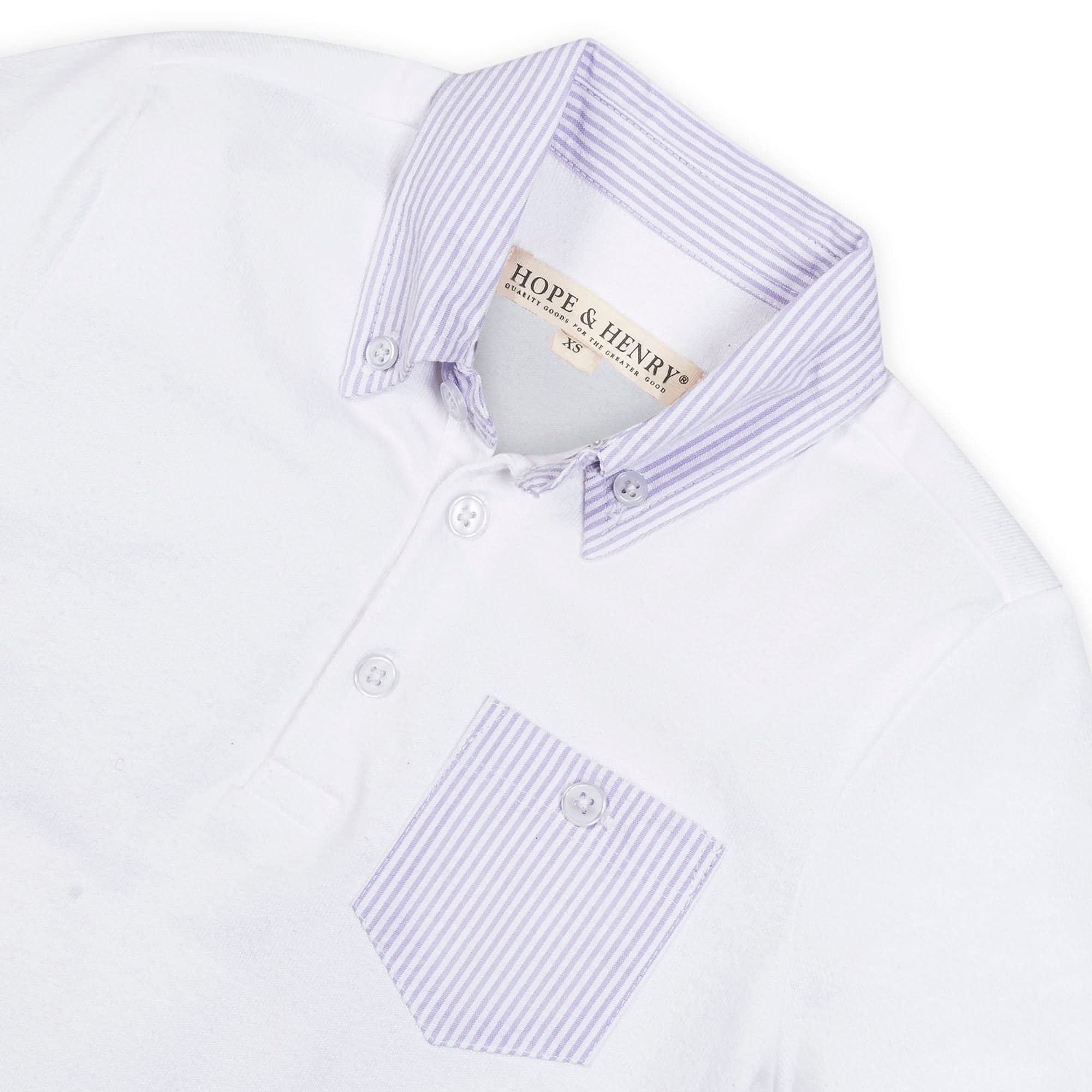 Jersey Polo with Seersucker Trim (White & Lavender)