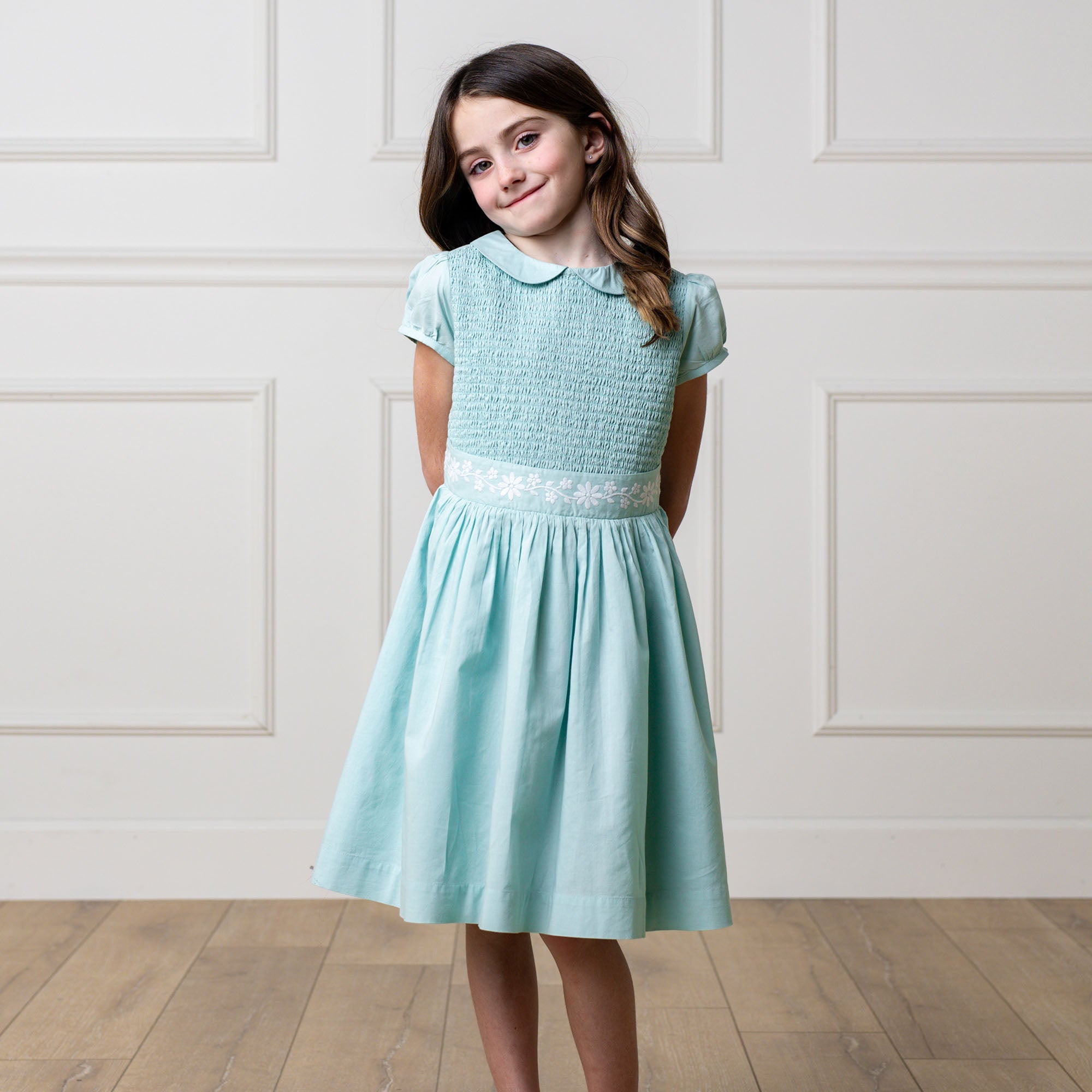 Puff Sleeve Smocked Party Dress (Robin's Egg Blue)