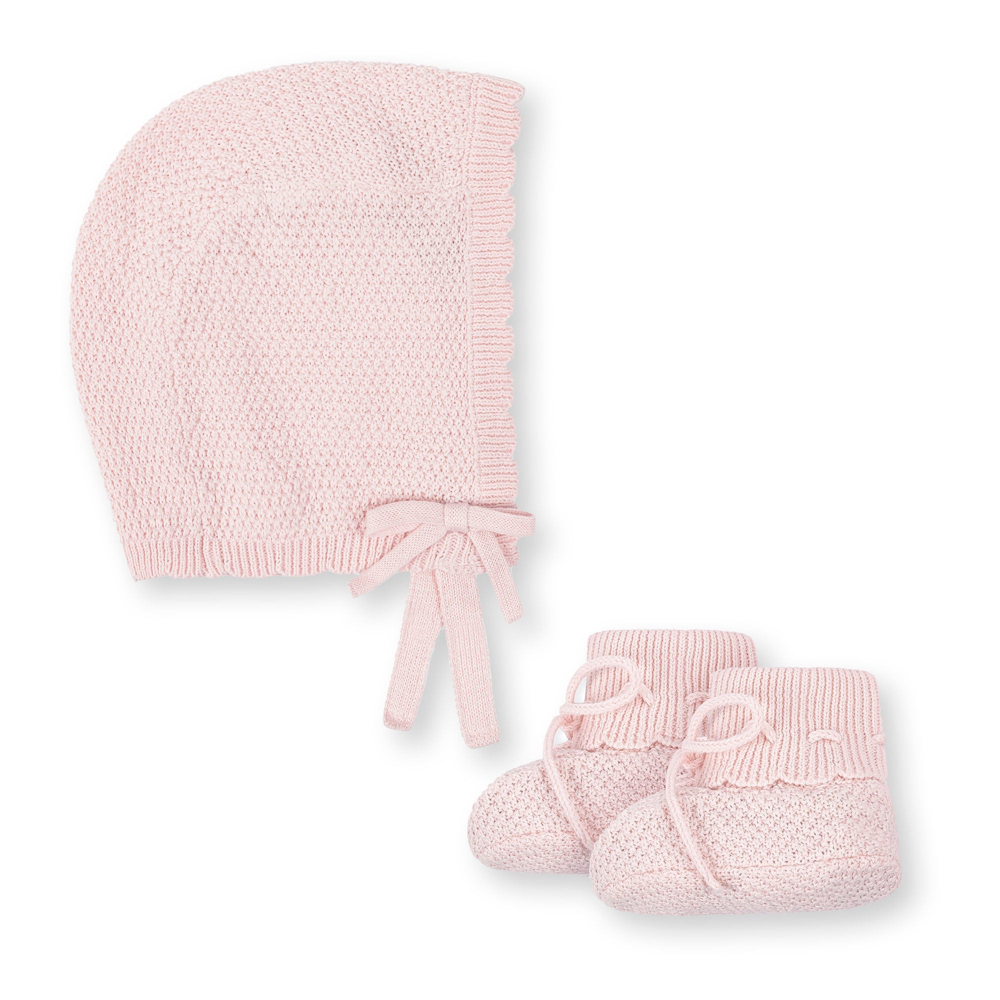 Sweater Bonnet and Bootie Set (Pale Pink)