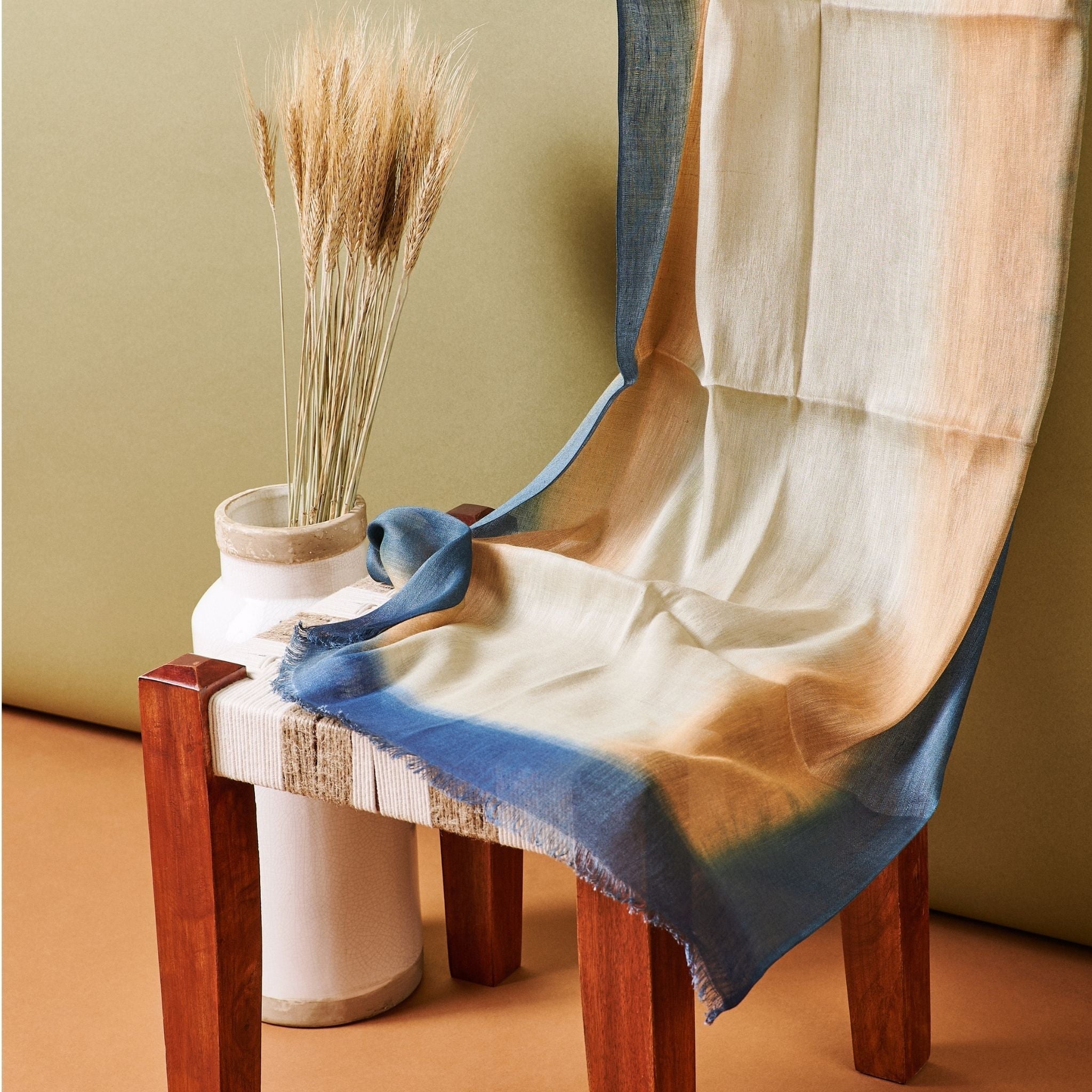 Oceana Soft Linen Silk Handloom Scarf (Beige)