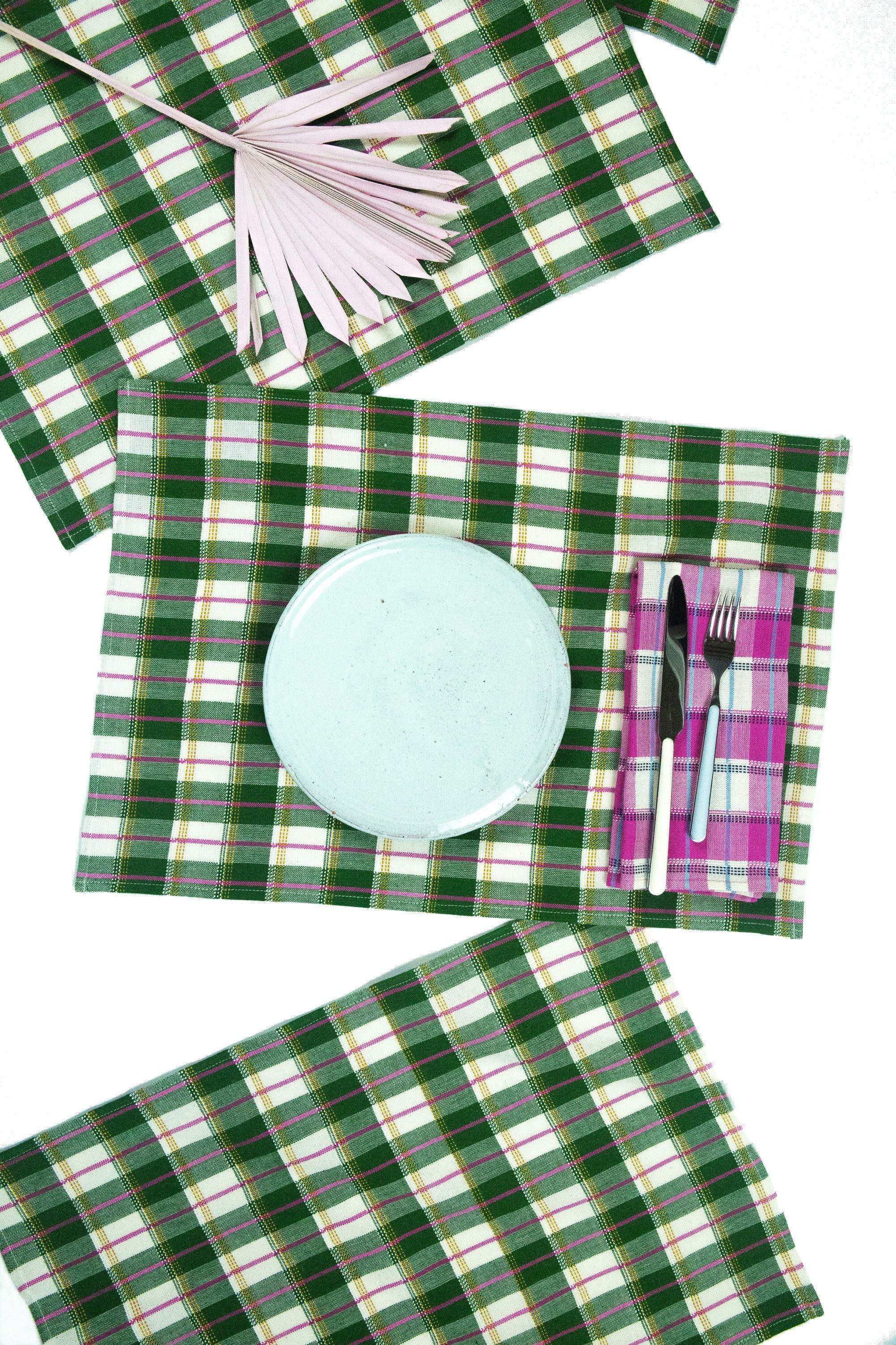 San Andres Gingham Placemat (Forest & Ivory)