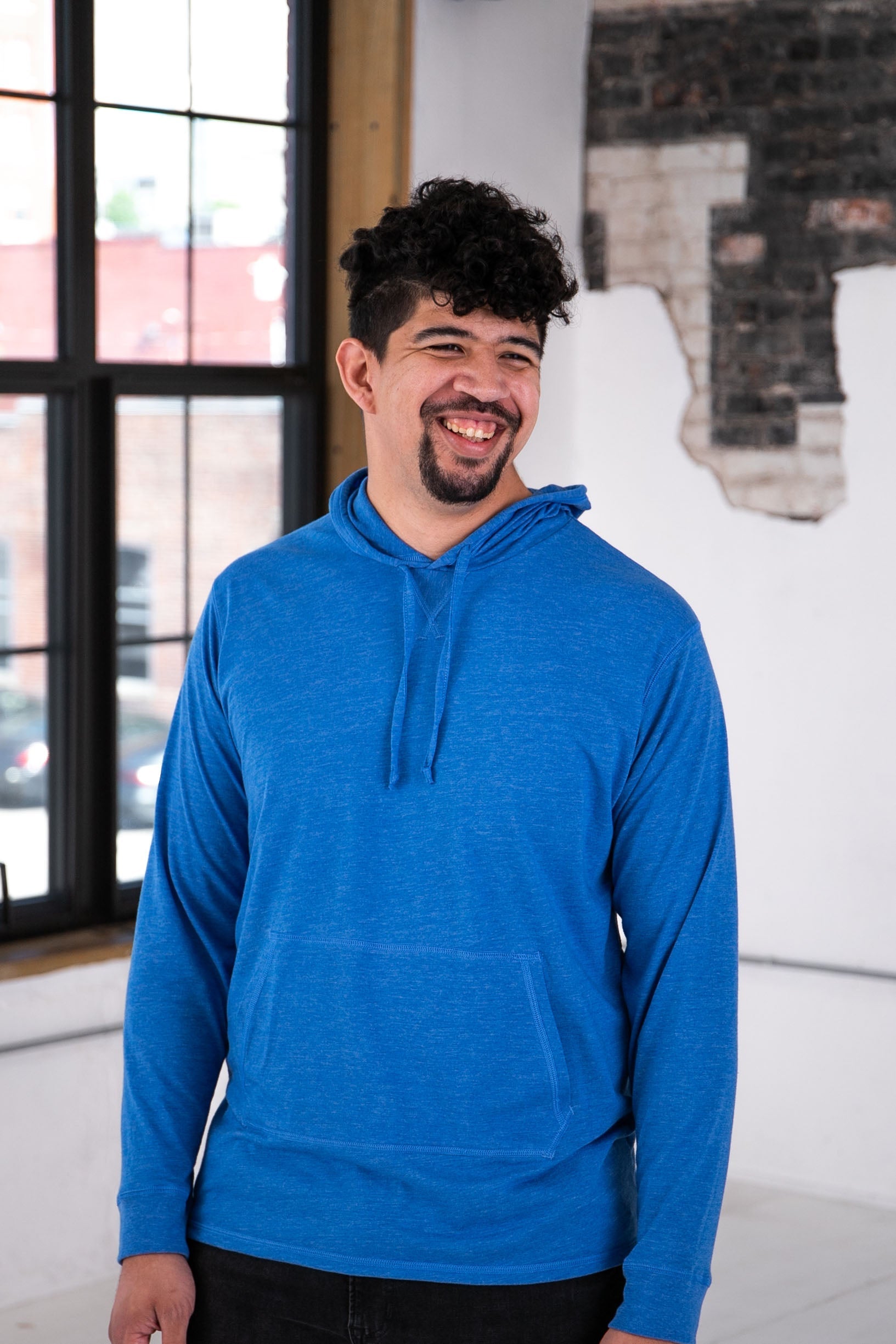 Unisex Eco-Triblend Long Sleeve Hooded Tee (Royal)