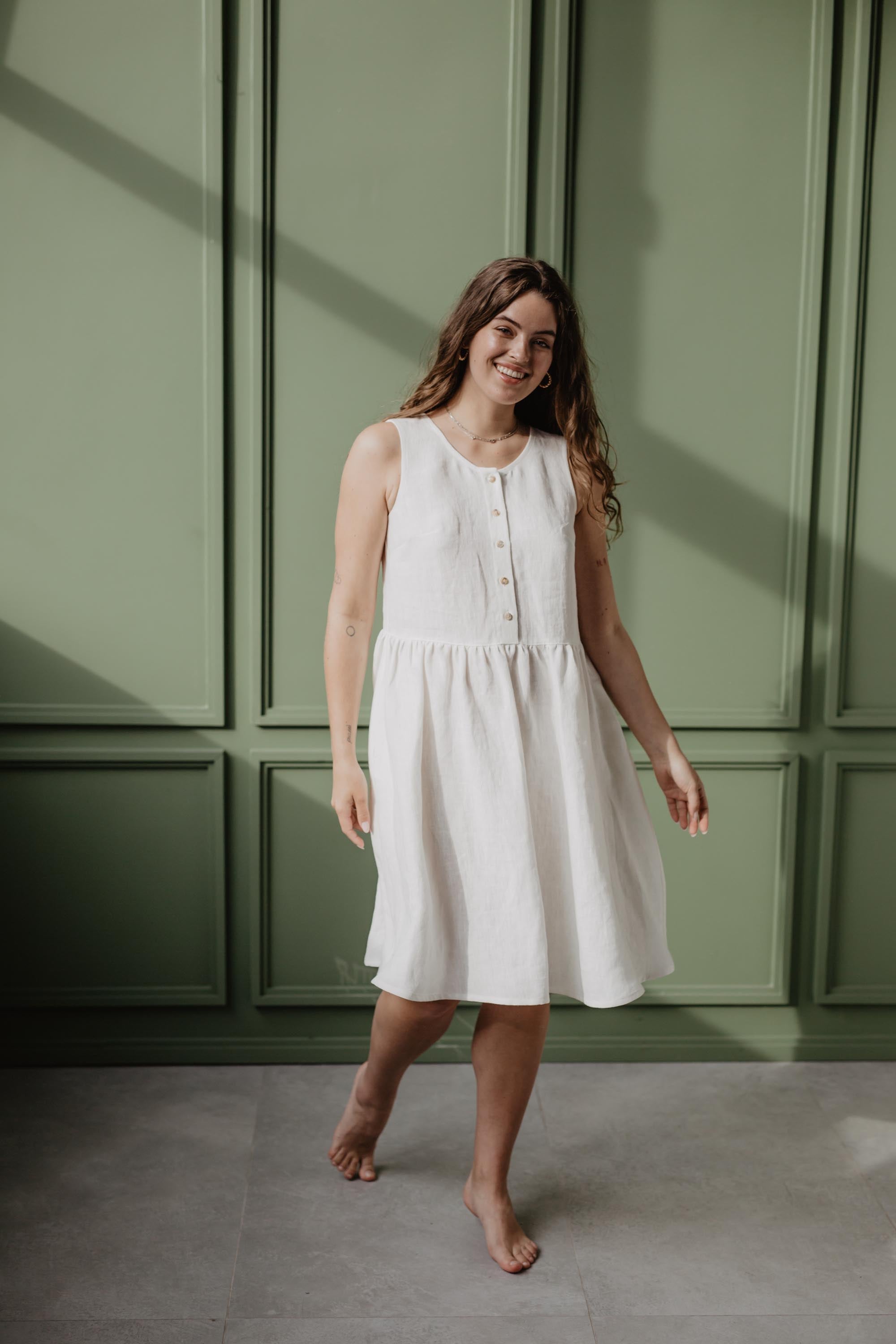 Hazel Sleeveless Linen Dress (Cream)