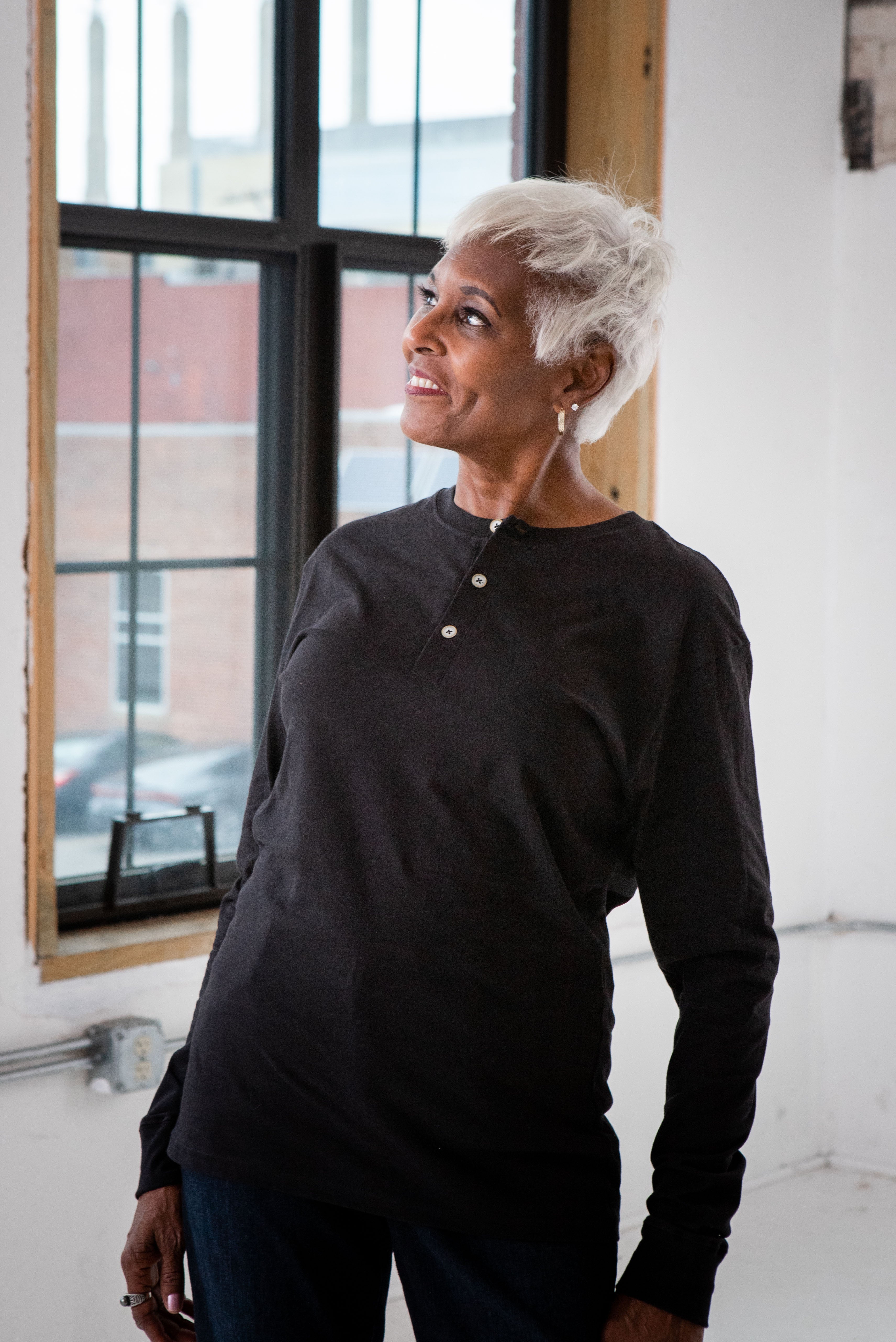 Unisex Long Sleeve Eco Cotton Henley (Black)