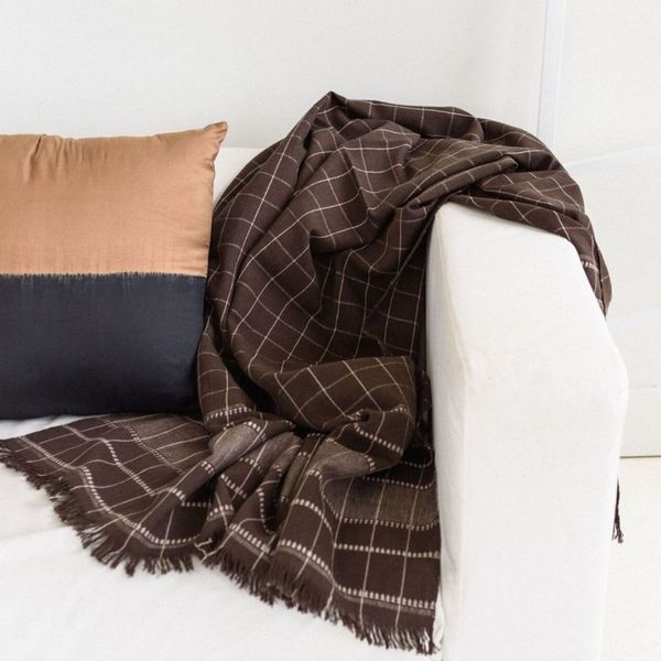 Treacle Check Pattern Organic Cotton Handloom Throw (Brown)