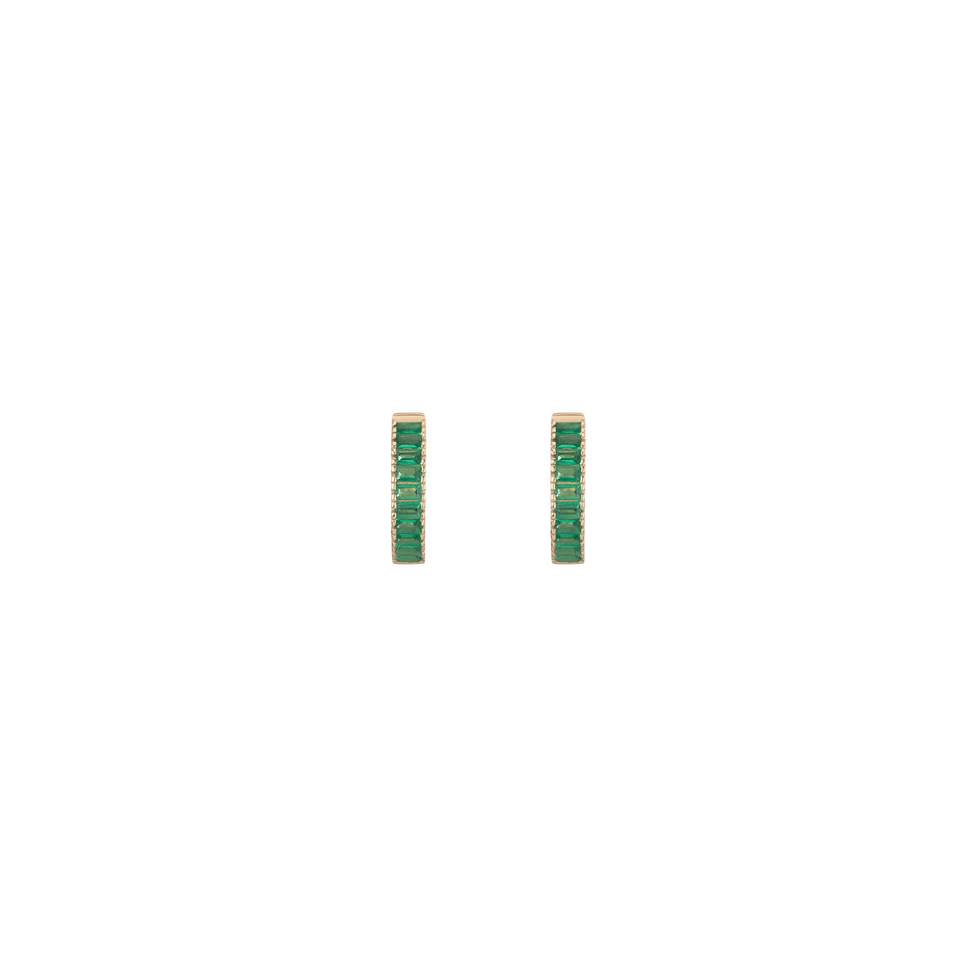 Lab Grown Green Emerald Baguette Huggie Earrings
