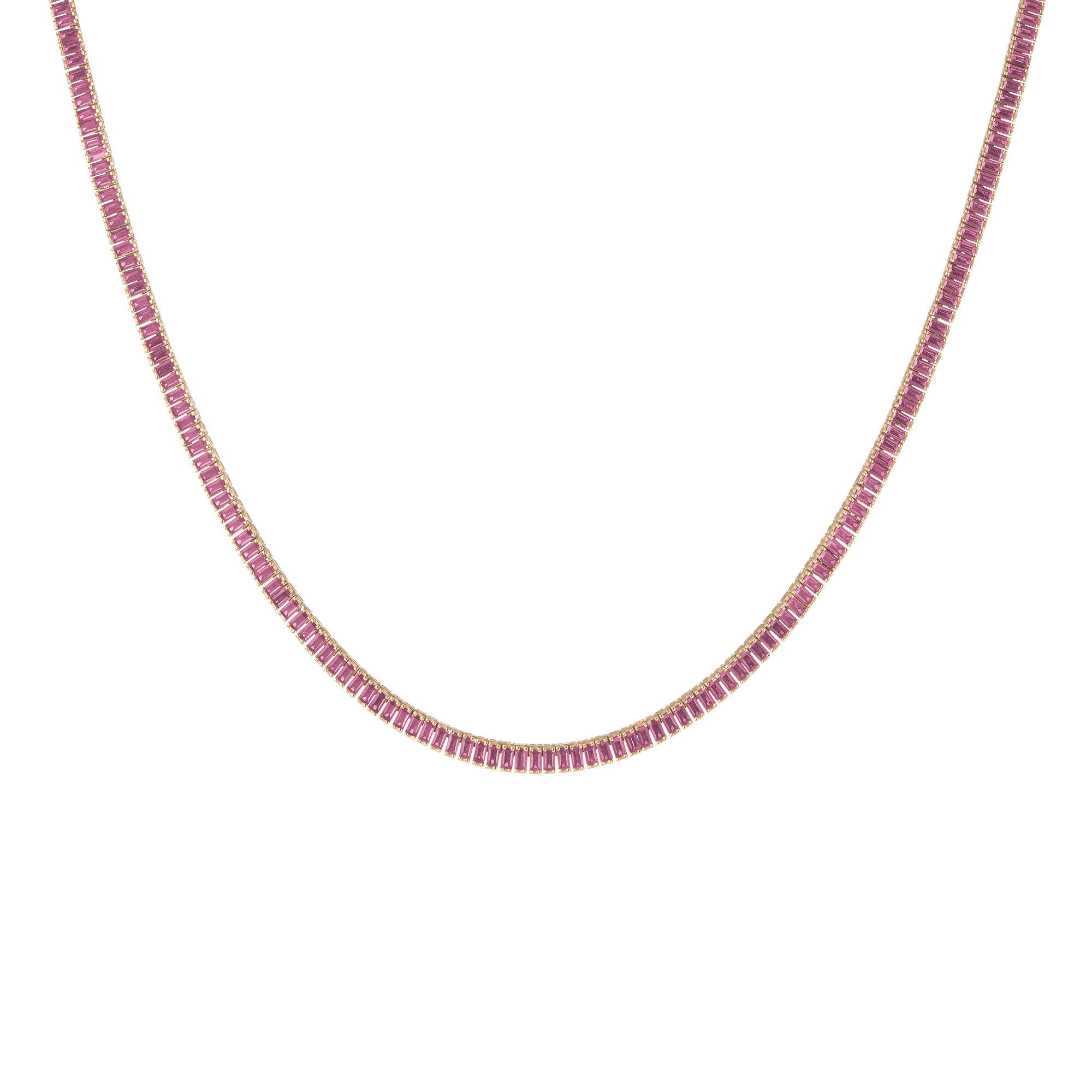 Lab Grown Pink Sapphire Baguette Tennis Necklace
