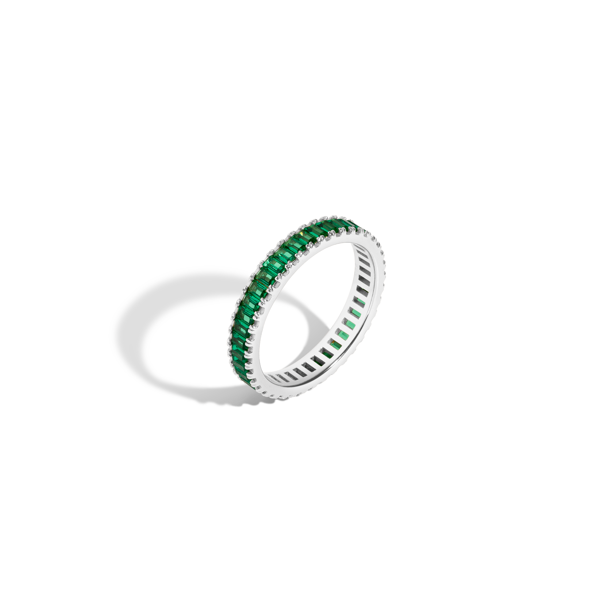 Lab Grown Green Emerald Baguette Eternity Ring