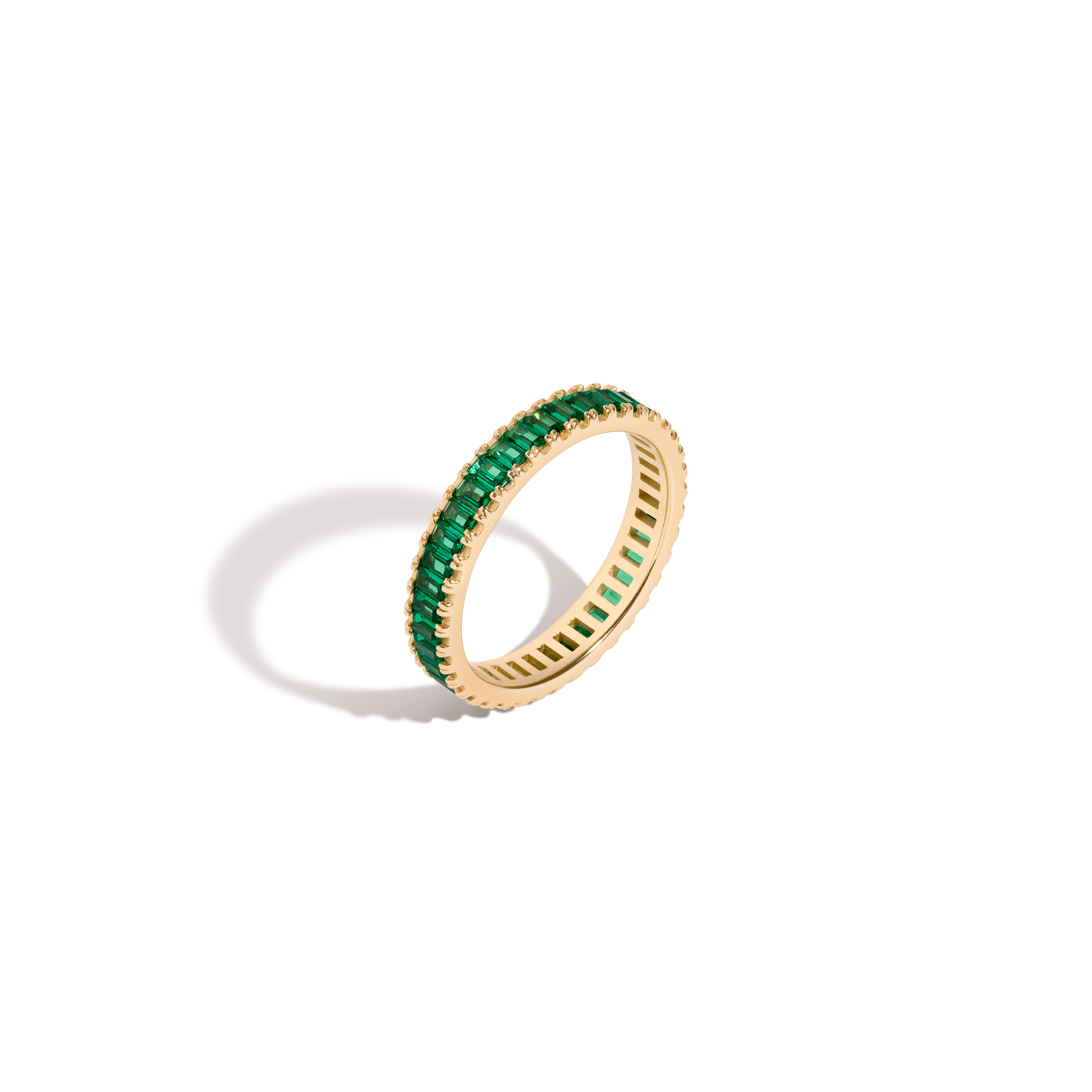 Lab Grown Green Emerald Baguette Eternity Ring