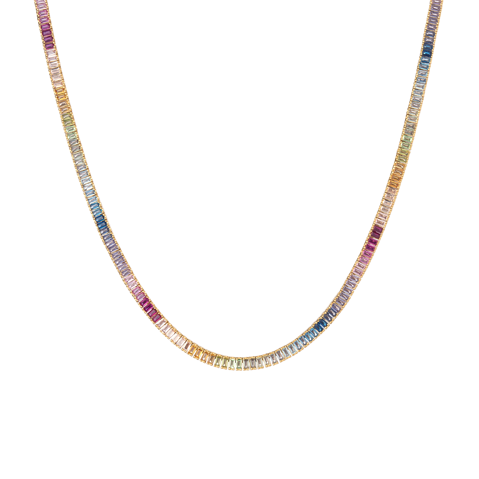Ombré Rainbow Baguette Tennis Necklace