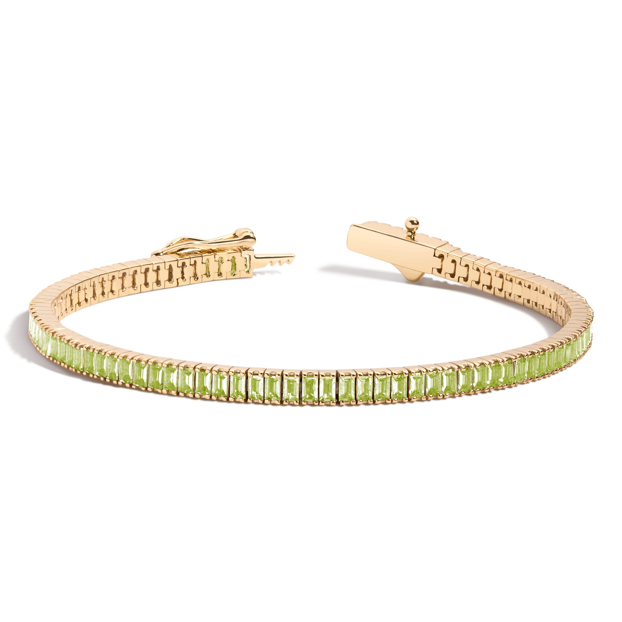 Lab Grown Green Peridot Baguette Tennis Bracelet
