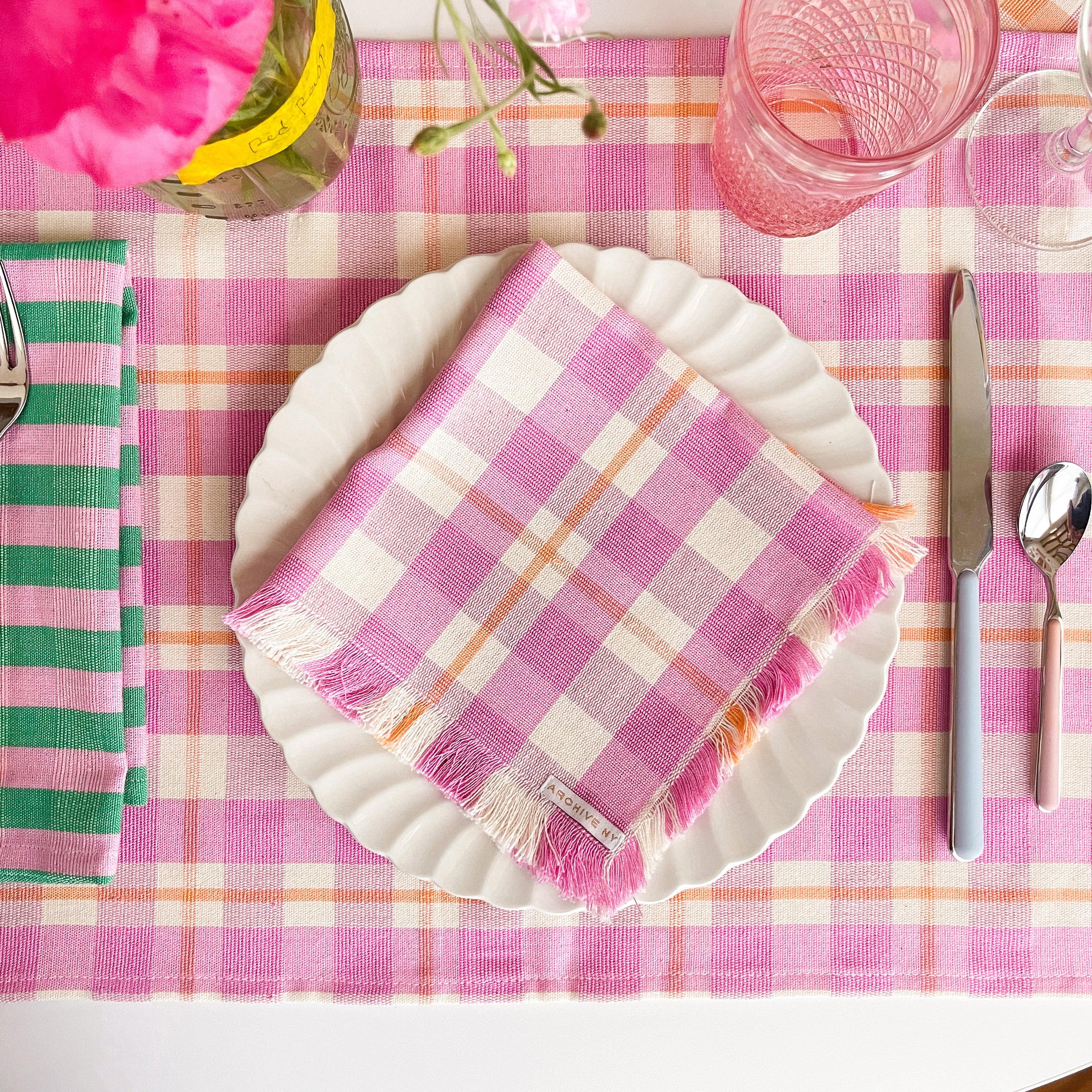 Abigail Plaid Party Napkin (Bubblegum & Peach)