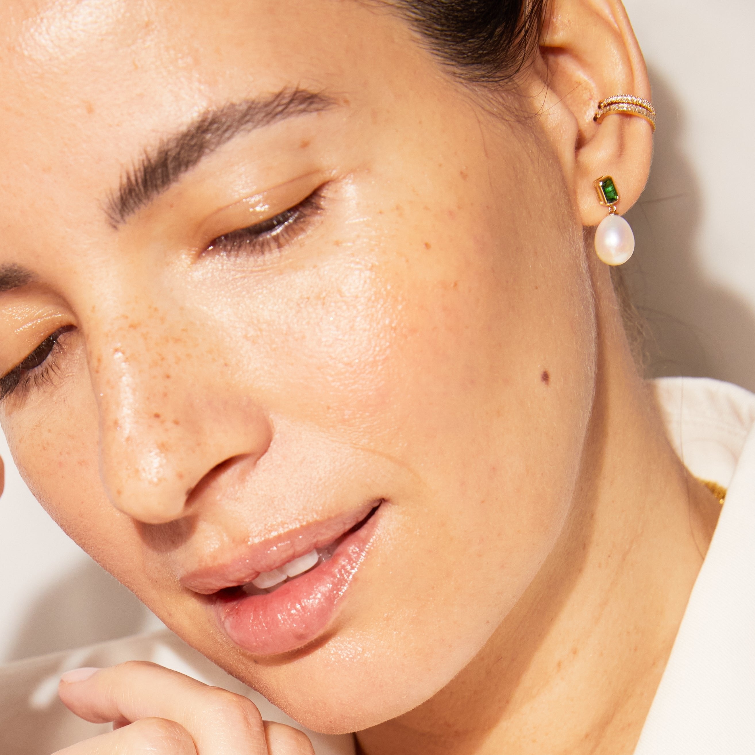 Lab Grown Emerald Heirloom Pearl Drop Earrings