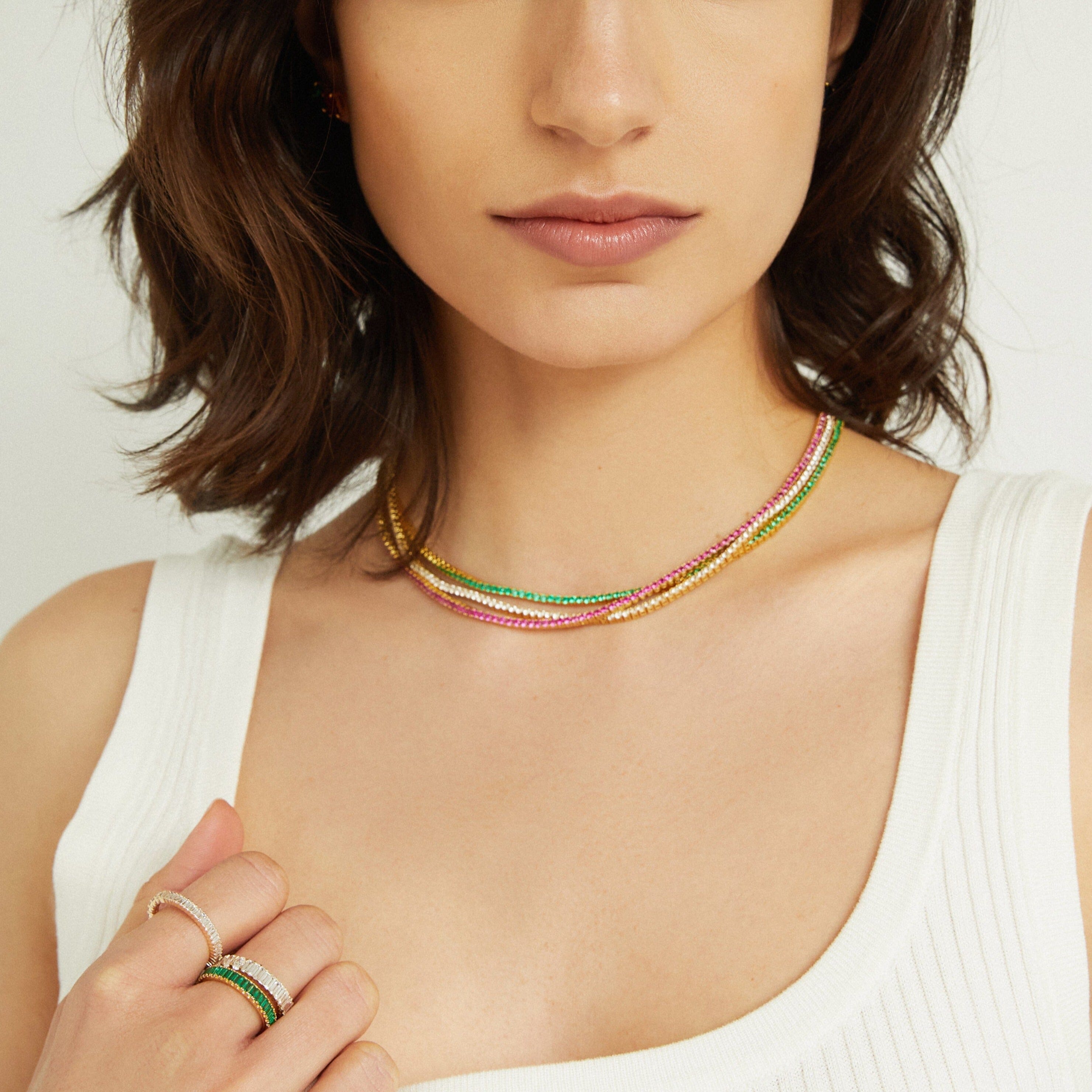 Lab Grown White Sapphire Tennis Necklace