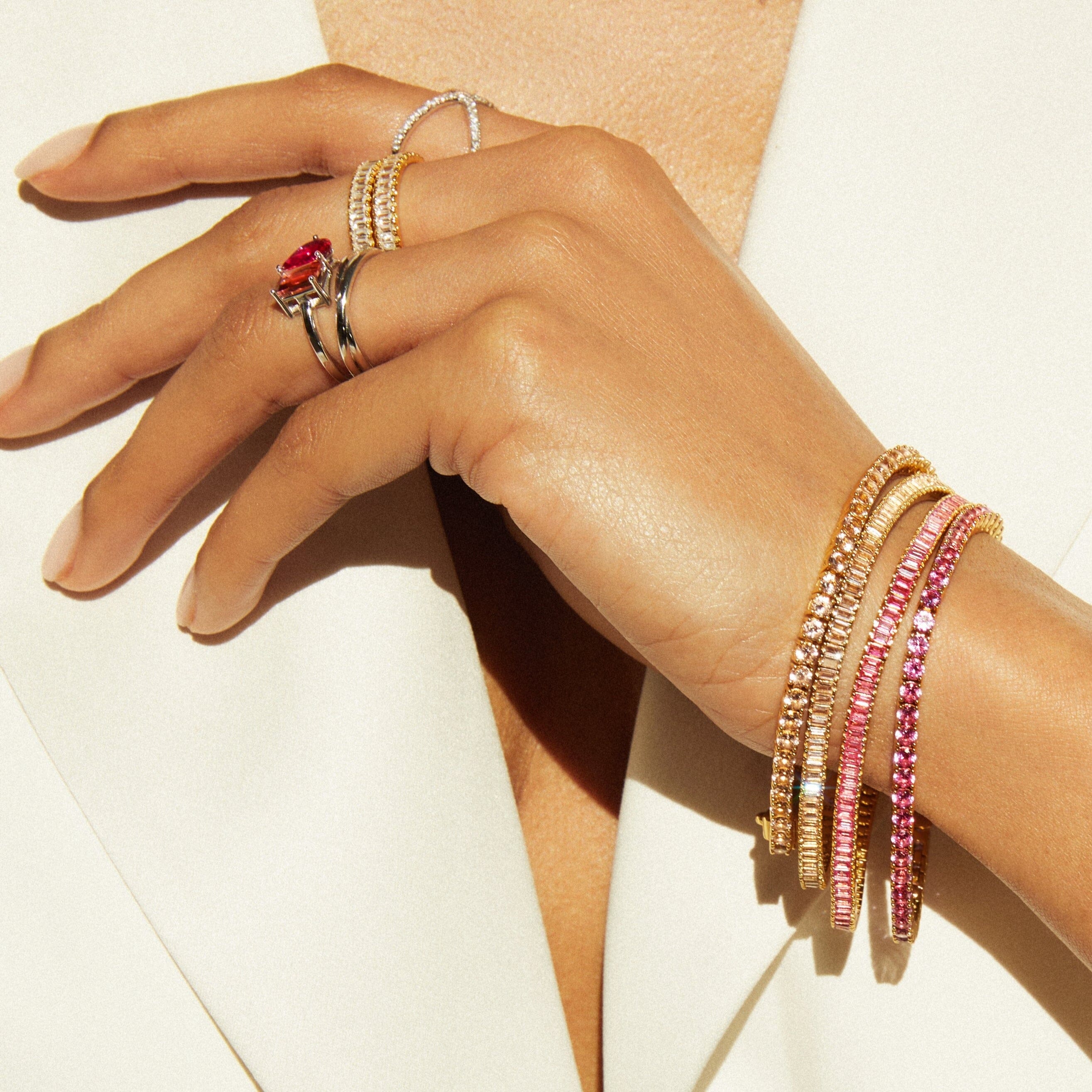 Lab Grown Pink Sapphire Baguette Tennis Bracelet