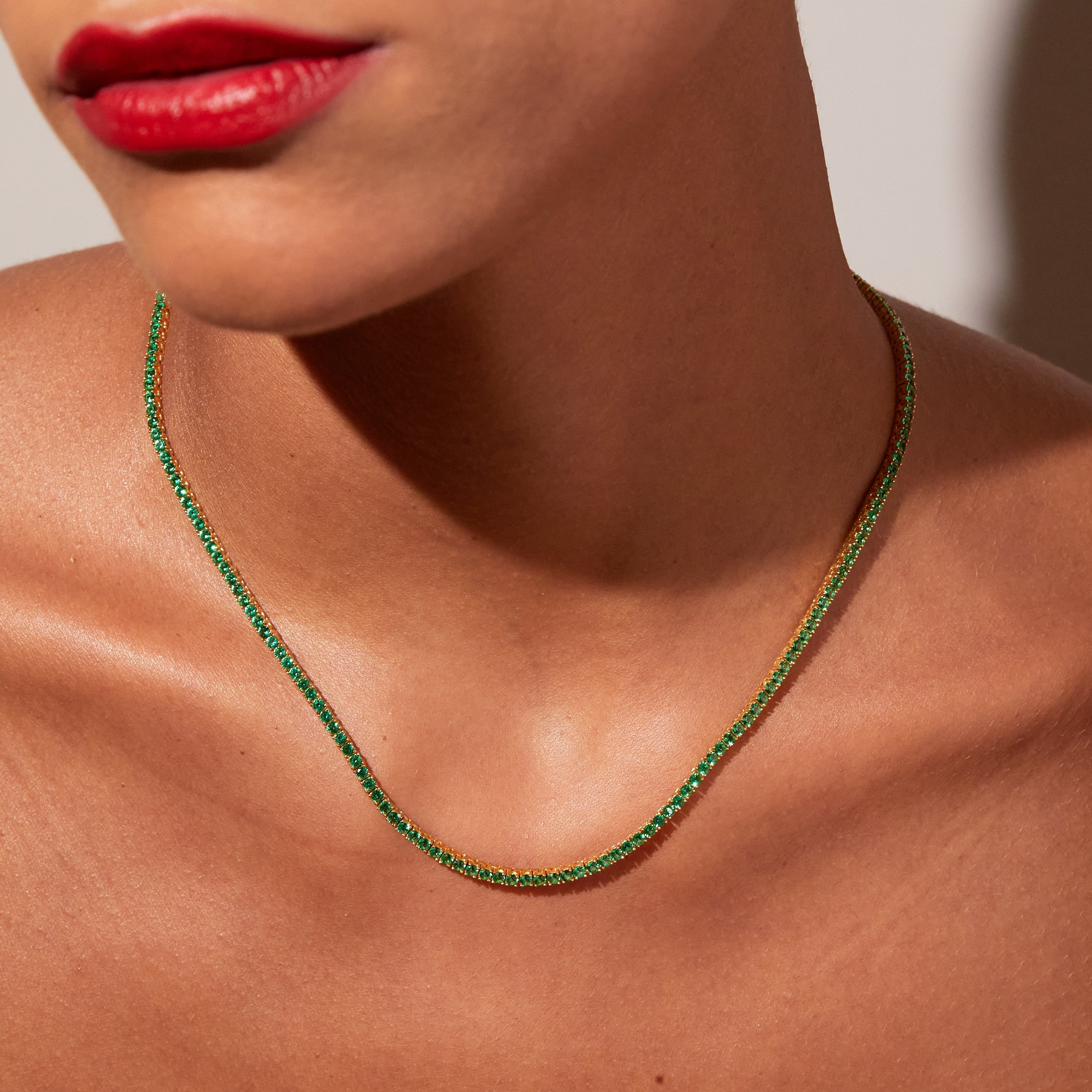 Lab Grown Green Emerald Tennis Necklace