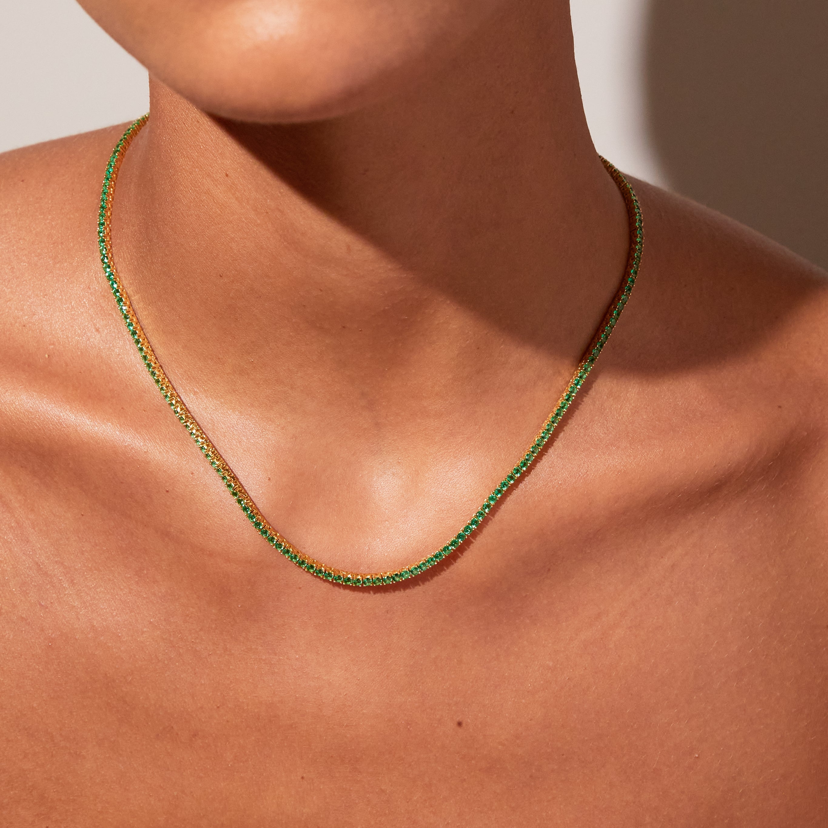 Lab Grown Green Emerald Tennis Necklace
