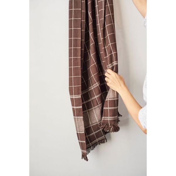 Treacle Check Pattern Organic Cotton Handloom Throw (Brown)