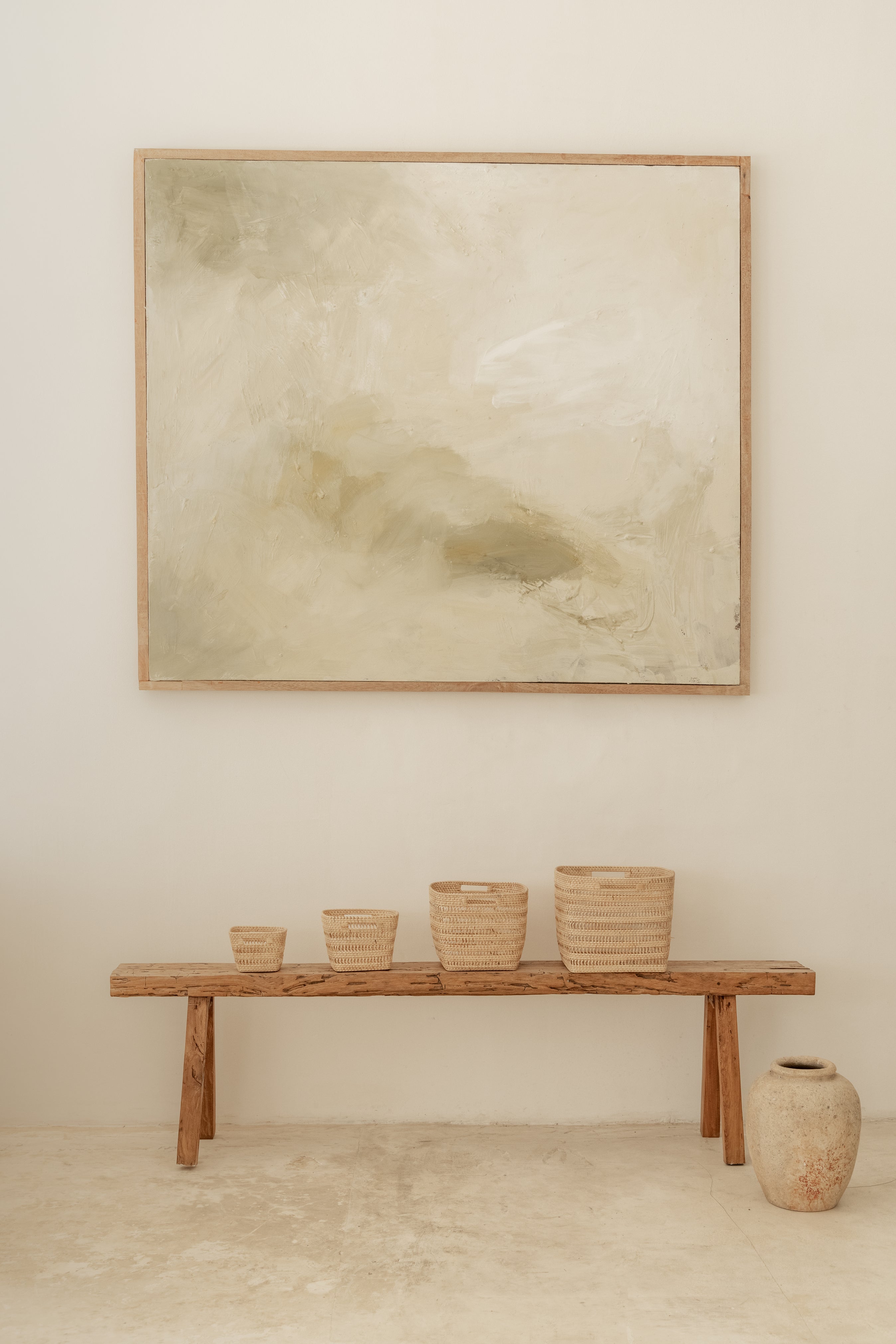 Woven Rattan Cube Storage Baskets handmade by Village Thrive using natural materials.