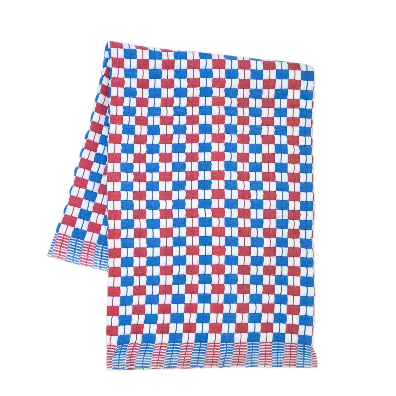 Quilted Sujani Throw Blanket (Red & Blue)