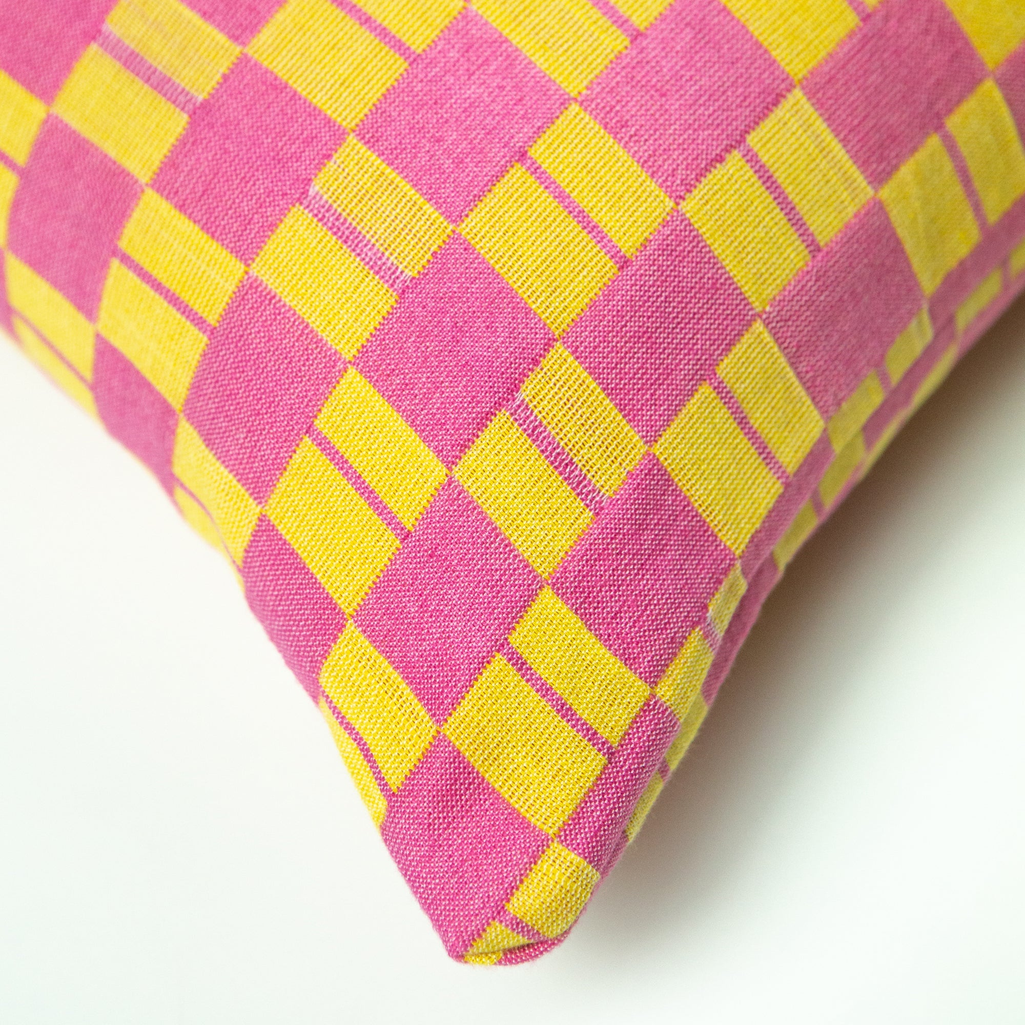 Sujani Checkered Pillow (Yellow & Pink)
