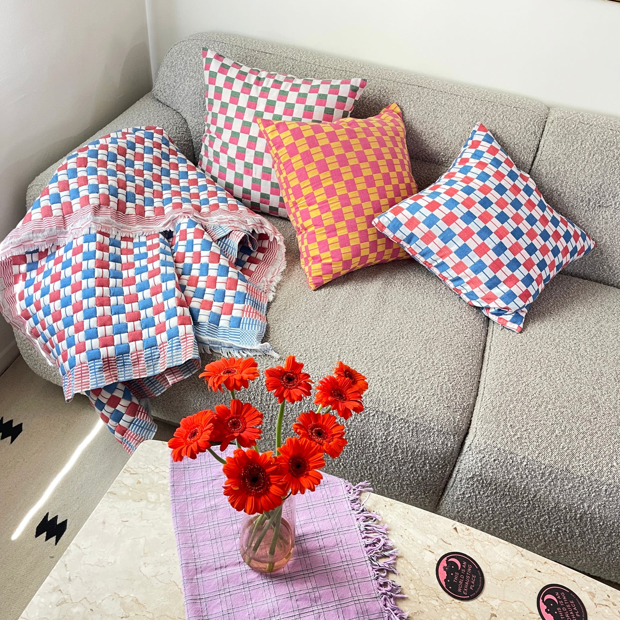 Sujani Pillow (Red & Blue Checkered)