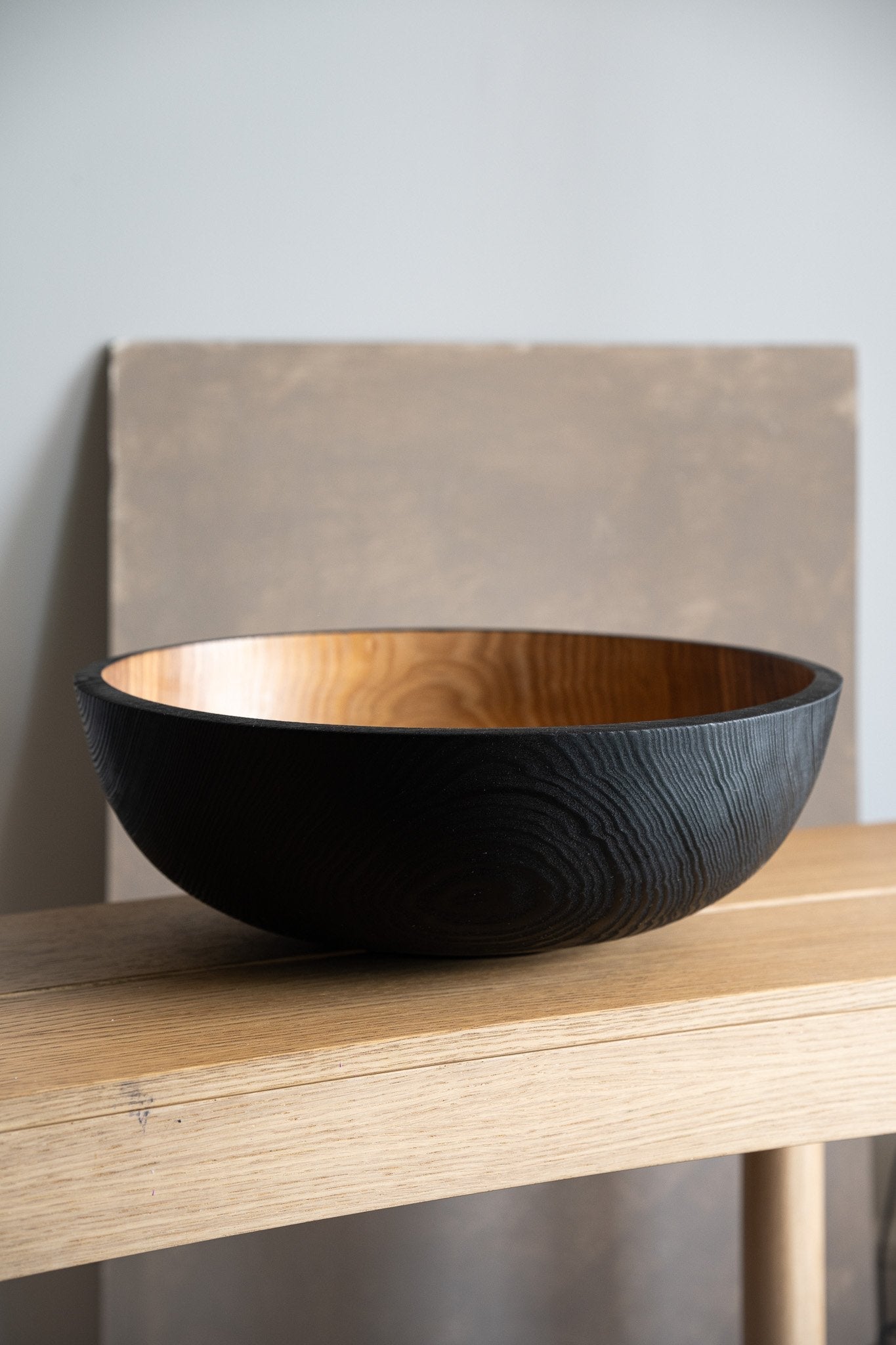 Extra Large Half Charred Wooden Bowl