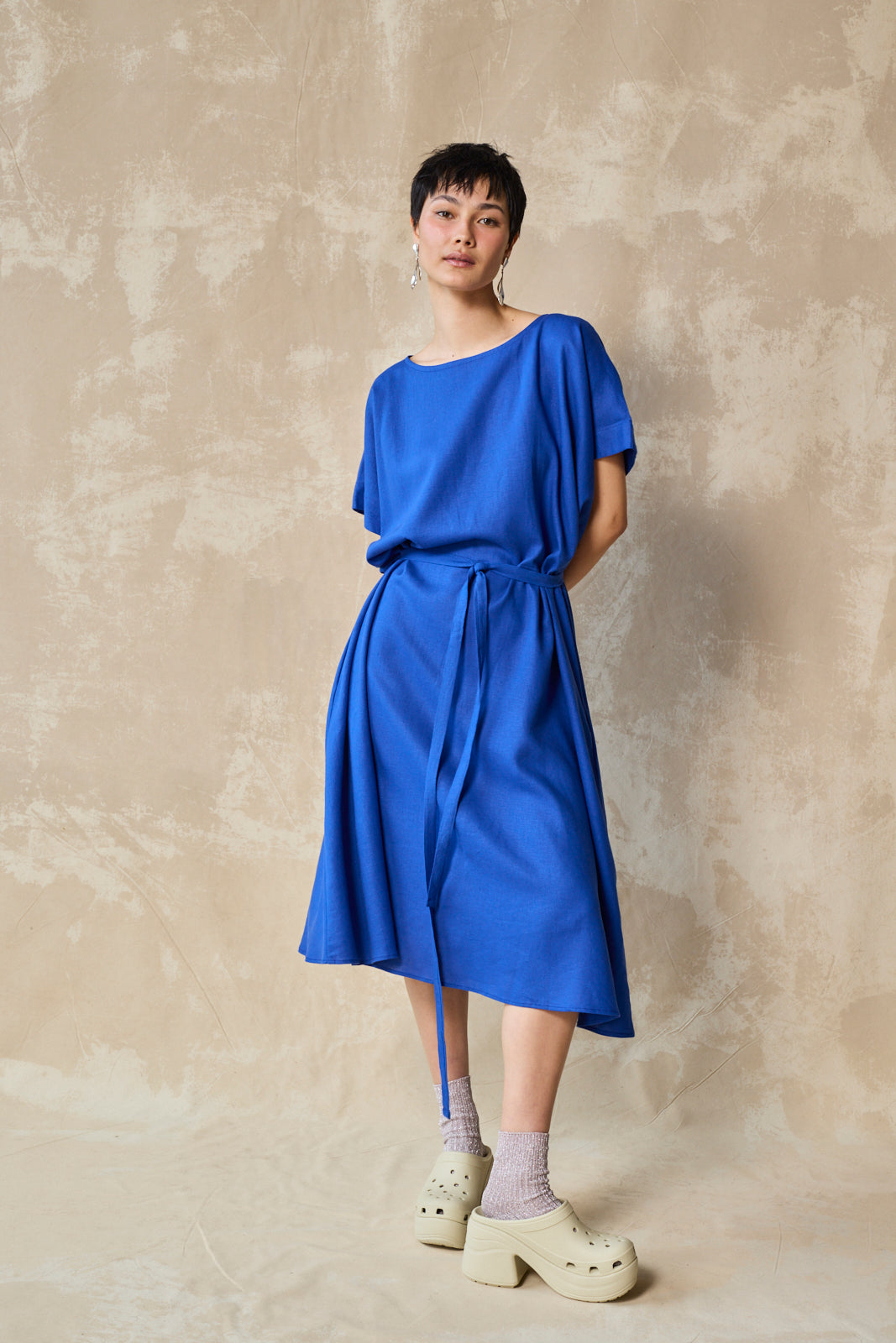 Midi Length Oversized Tee Dress (Lapis)