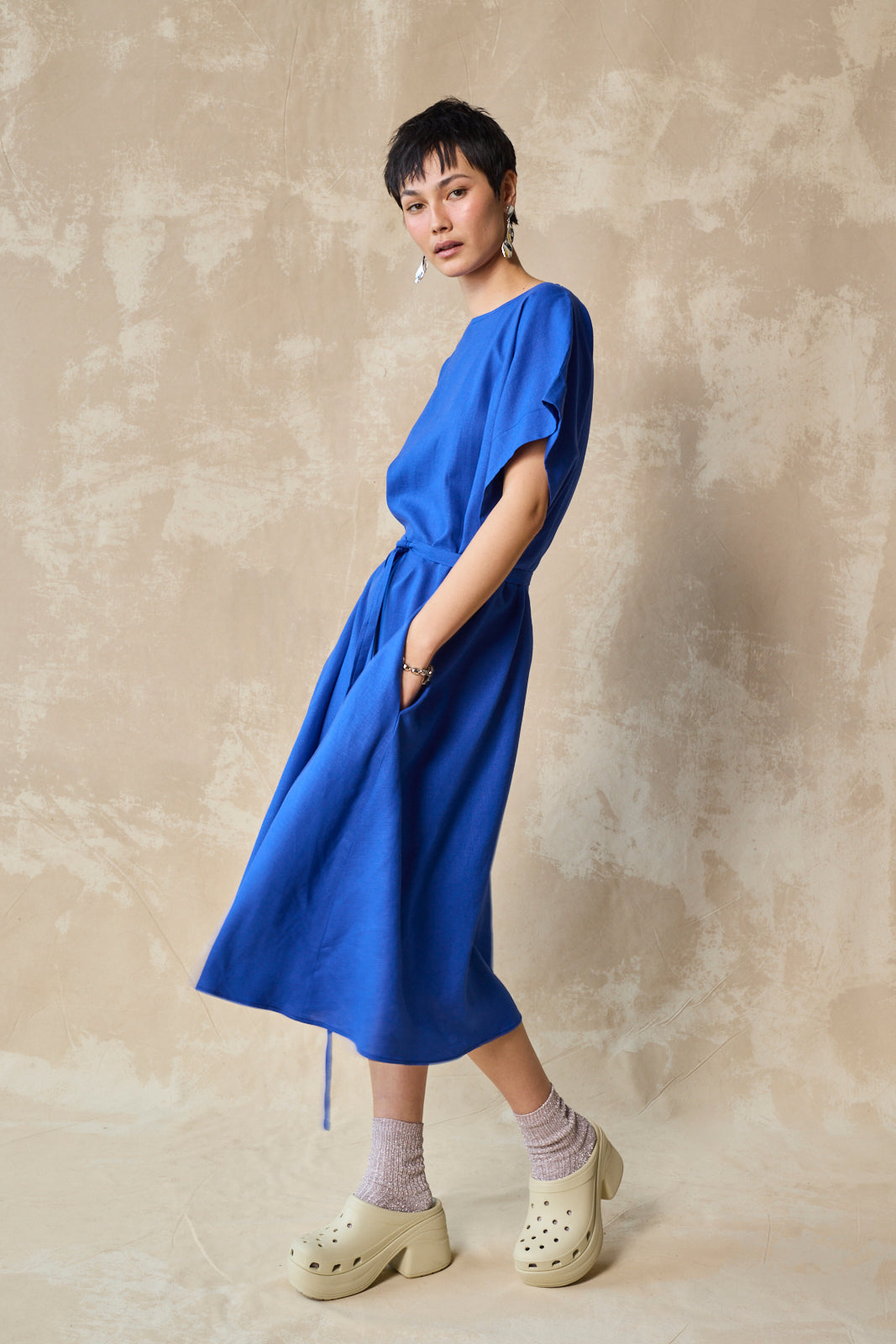 Midi Length Oversized Tee Dress (Lapis)