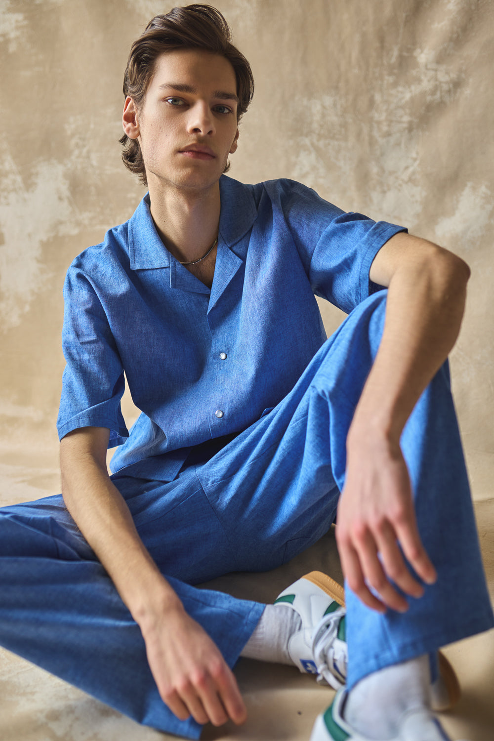 Gender-Neutral Slim Camp Collar Shirt (Cornflower)