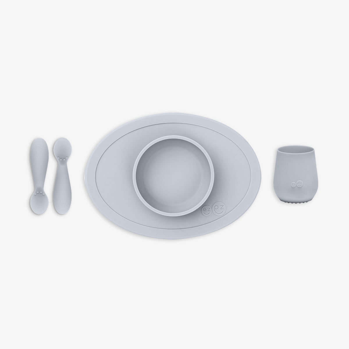 First Foods Set in Pewter by ezpz / The Original All-In-One Silicone Plates & Placemats that Stick to the Table#color_pewter
