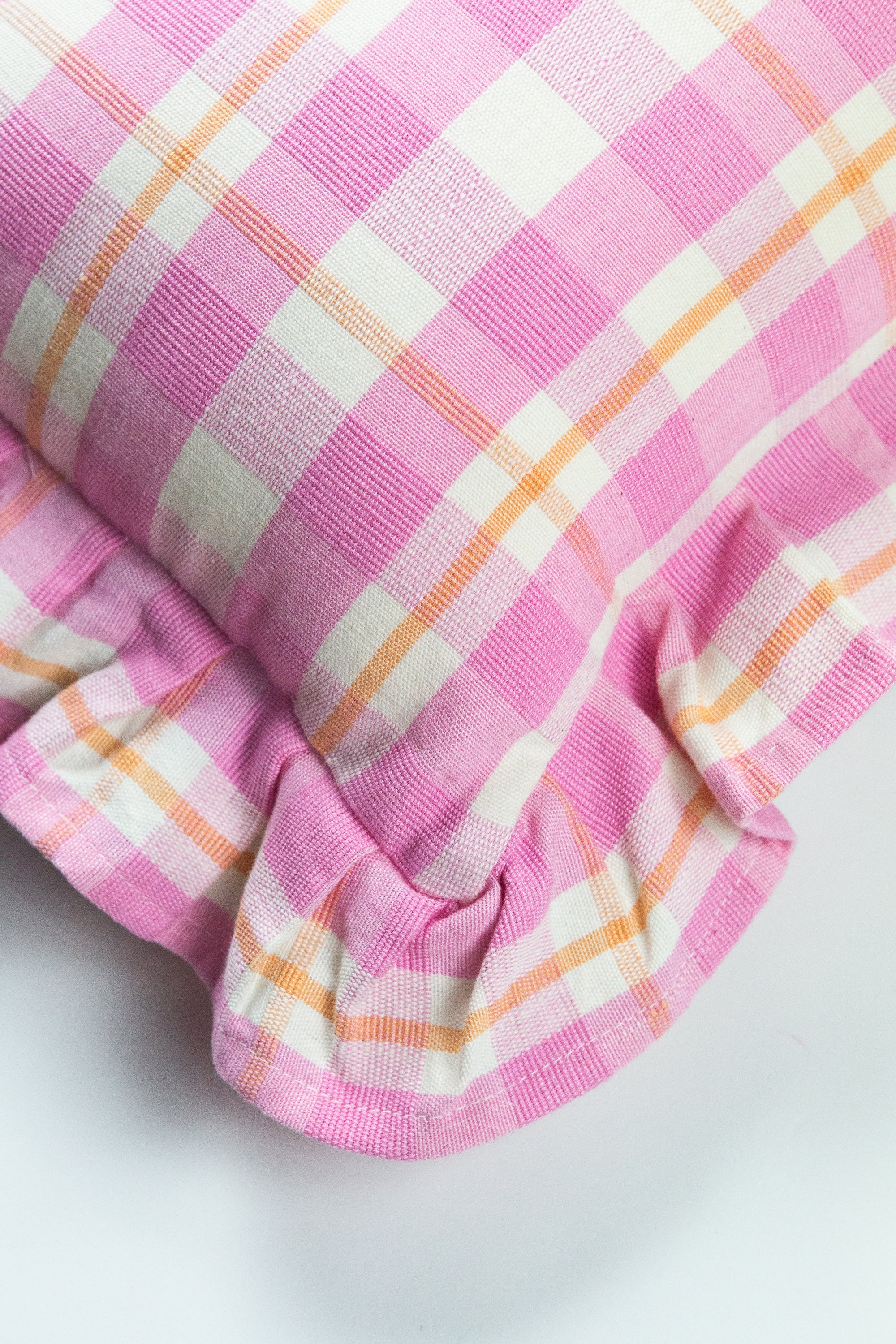 Abigail Ruffle Plaid Pillow (Bubblegum)